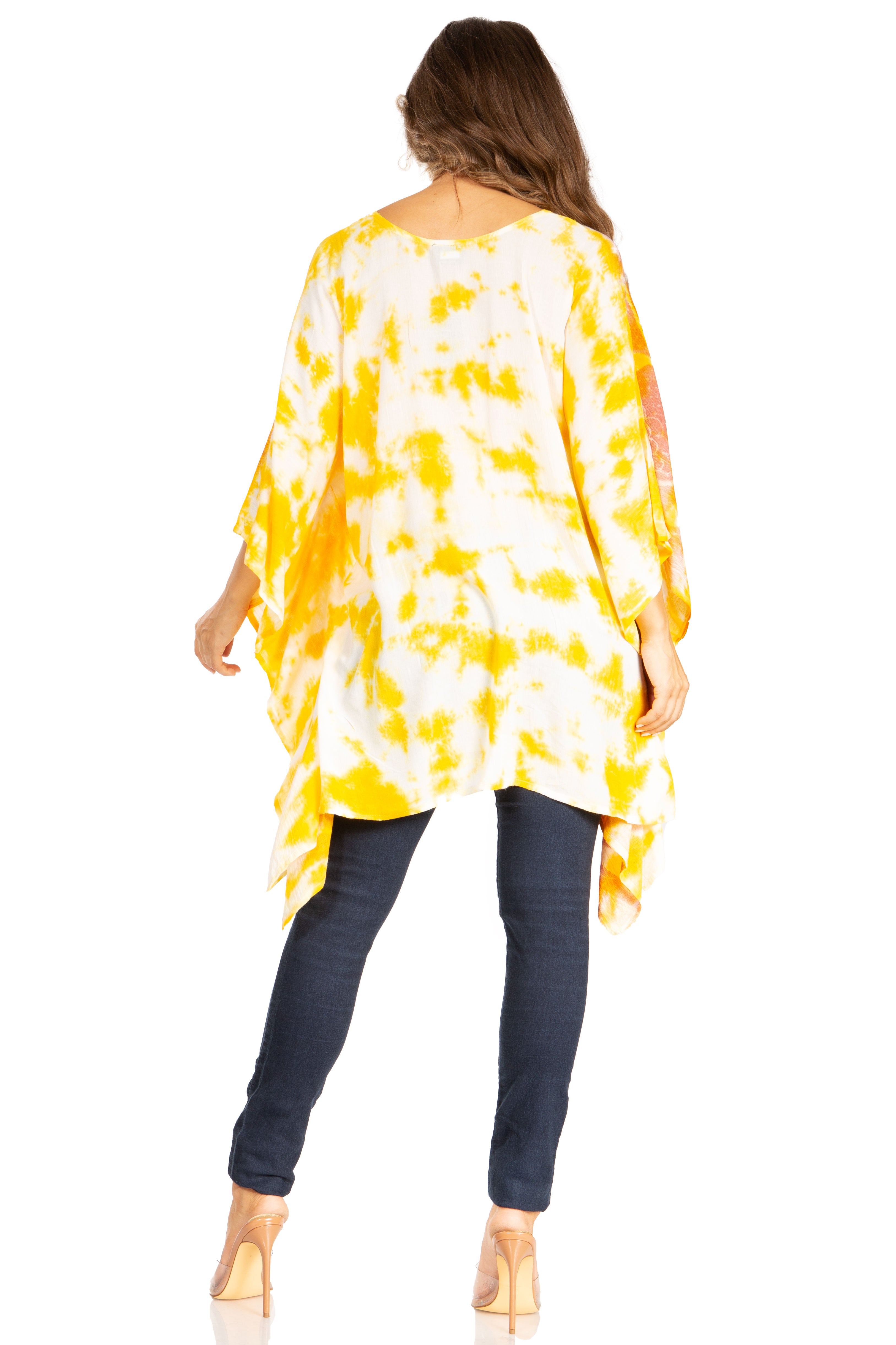 Sakkas - Adalwin Second Tie Dye Desert Sun Circle Poncho Tunic Top Blouse W/Embroidery