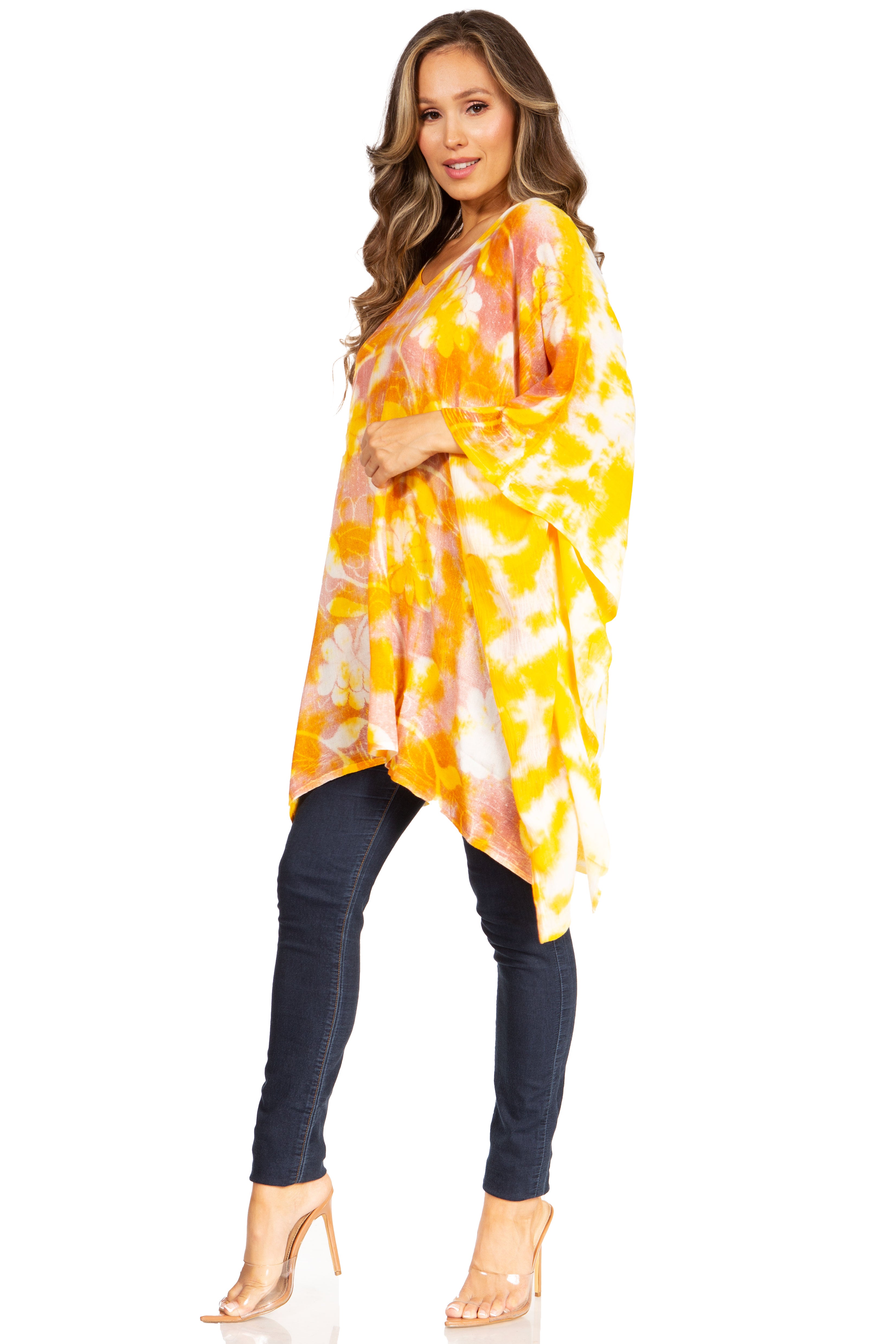 Sakkas - Adalwin Second Tie Dye Desert Sun Circle Poncho Tunic Top Blouse W/Embroidery