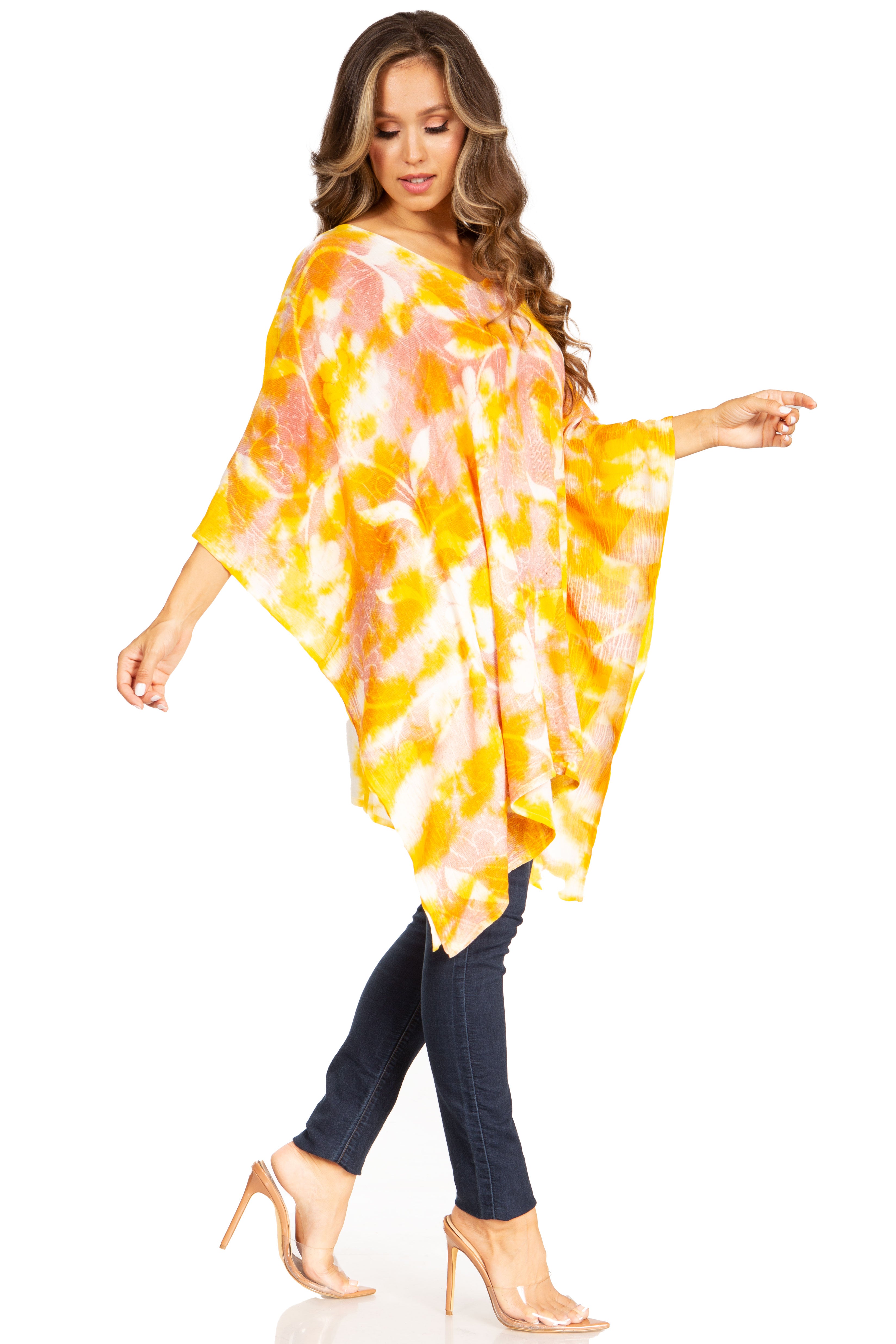 Sakkas - Adalwin Second Tie Dye Desert Sun Circle Poncho Tunic Top Blouse W/Embroidery