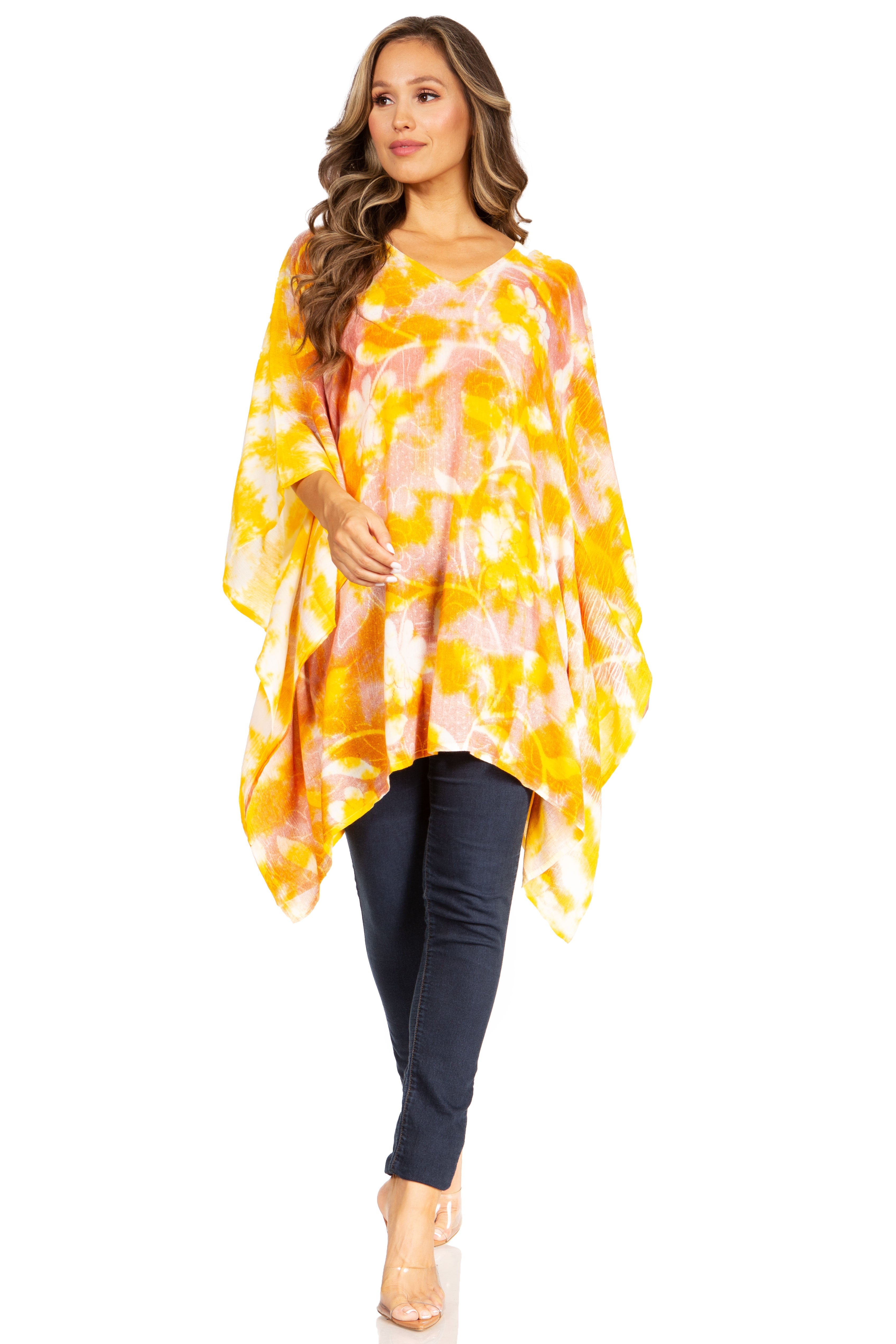 Sakkas - Adalwin Second Tie Dye Desert Sun Circle Poncho Tunic Top Blouse W/Embroidery
