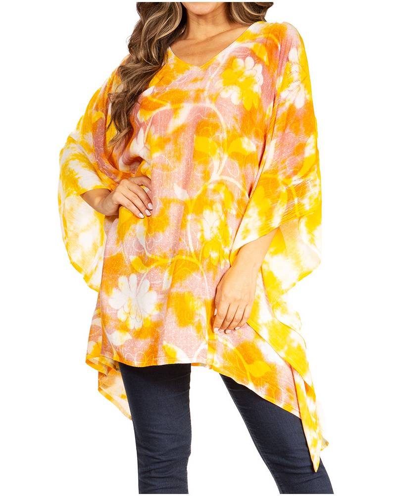Sakkas - Adalwin Second Tie Dye Desert Sun Circle Poncho Tunic Top Blouse W/Embroidery