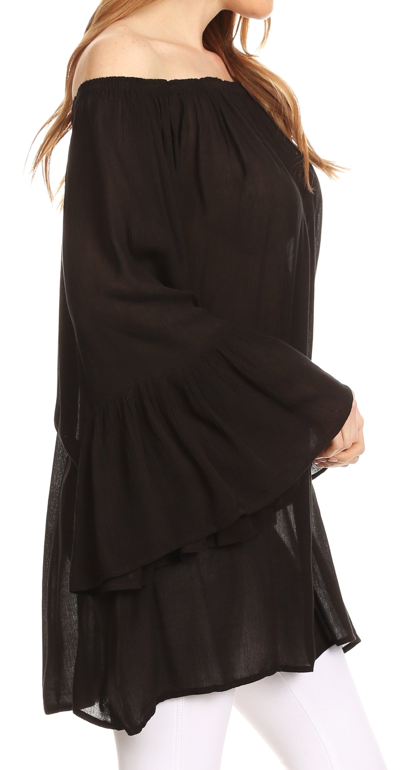 Sakkas - Anna Casual Flowy Wide Neck 3/4 Sleeve Light Blouse