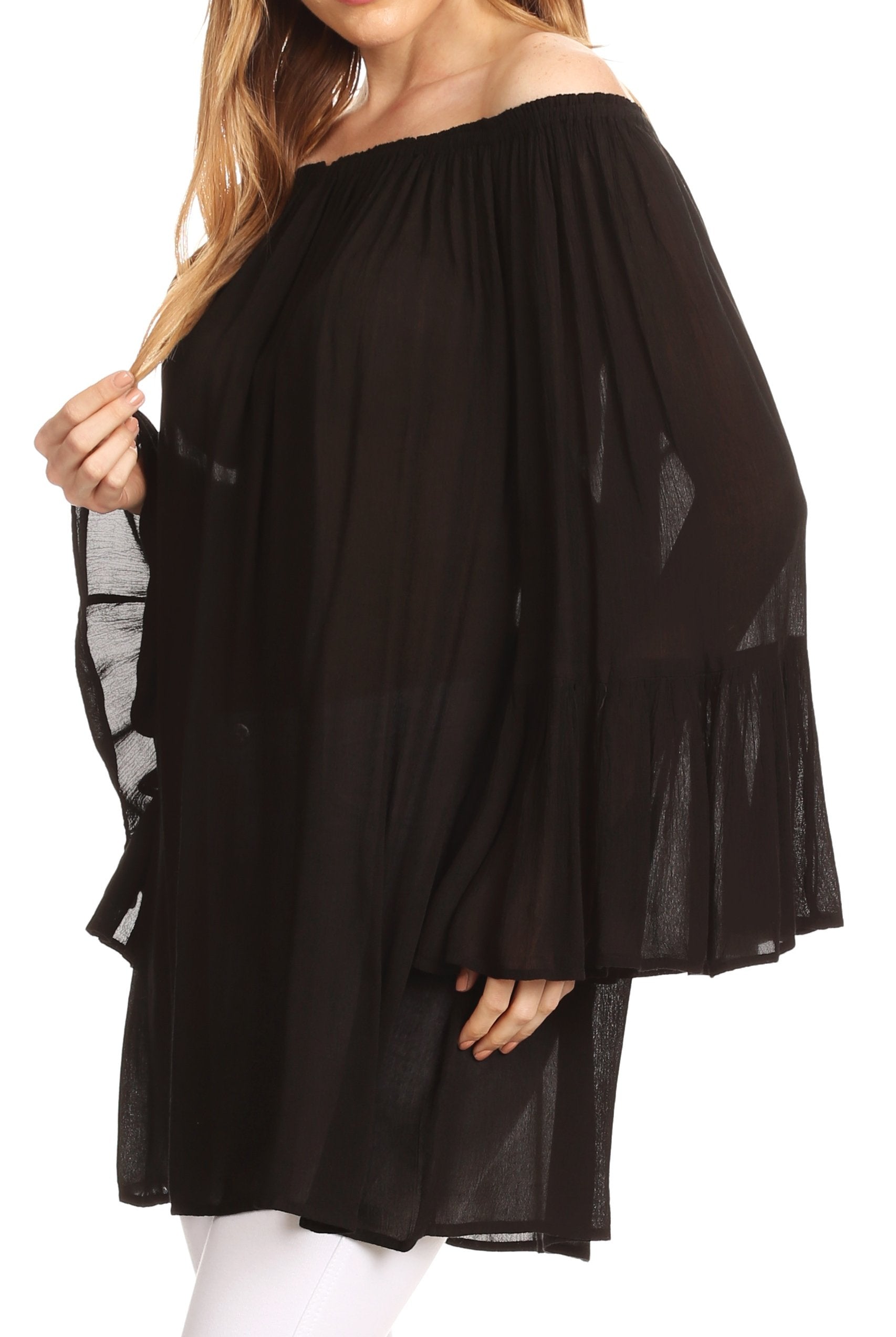 Sakkas - Anna Casual Flowy Wide Neck 3/4 Sleeve Light Blouse