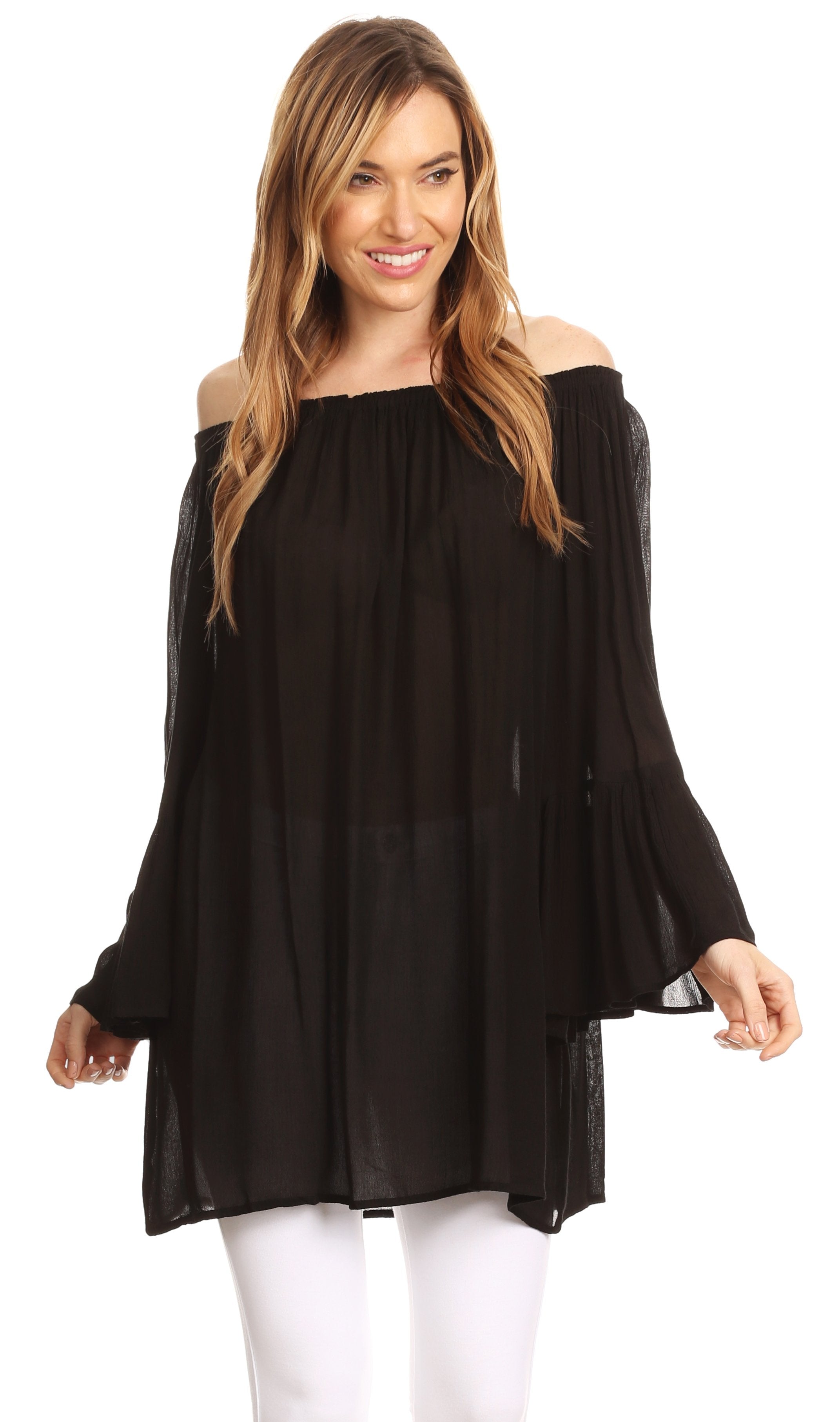 Sakkas - Anna Casual Flowy Wide Neck 3/4 Sleeve Light Blouse