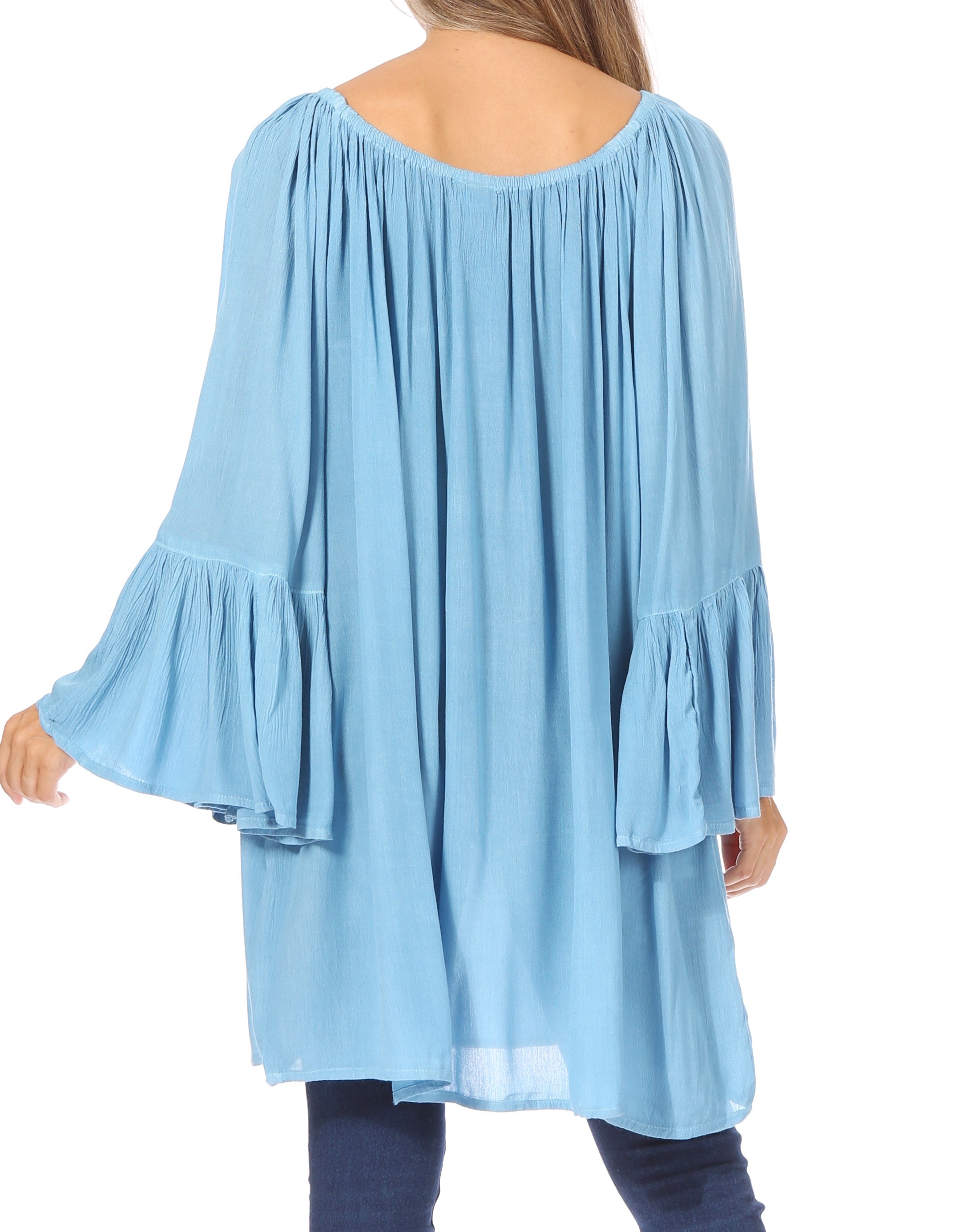Sakkas - Anna Casual Flowy Wide Neck 3/4 Sleeve Light Blouse
