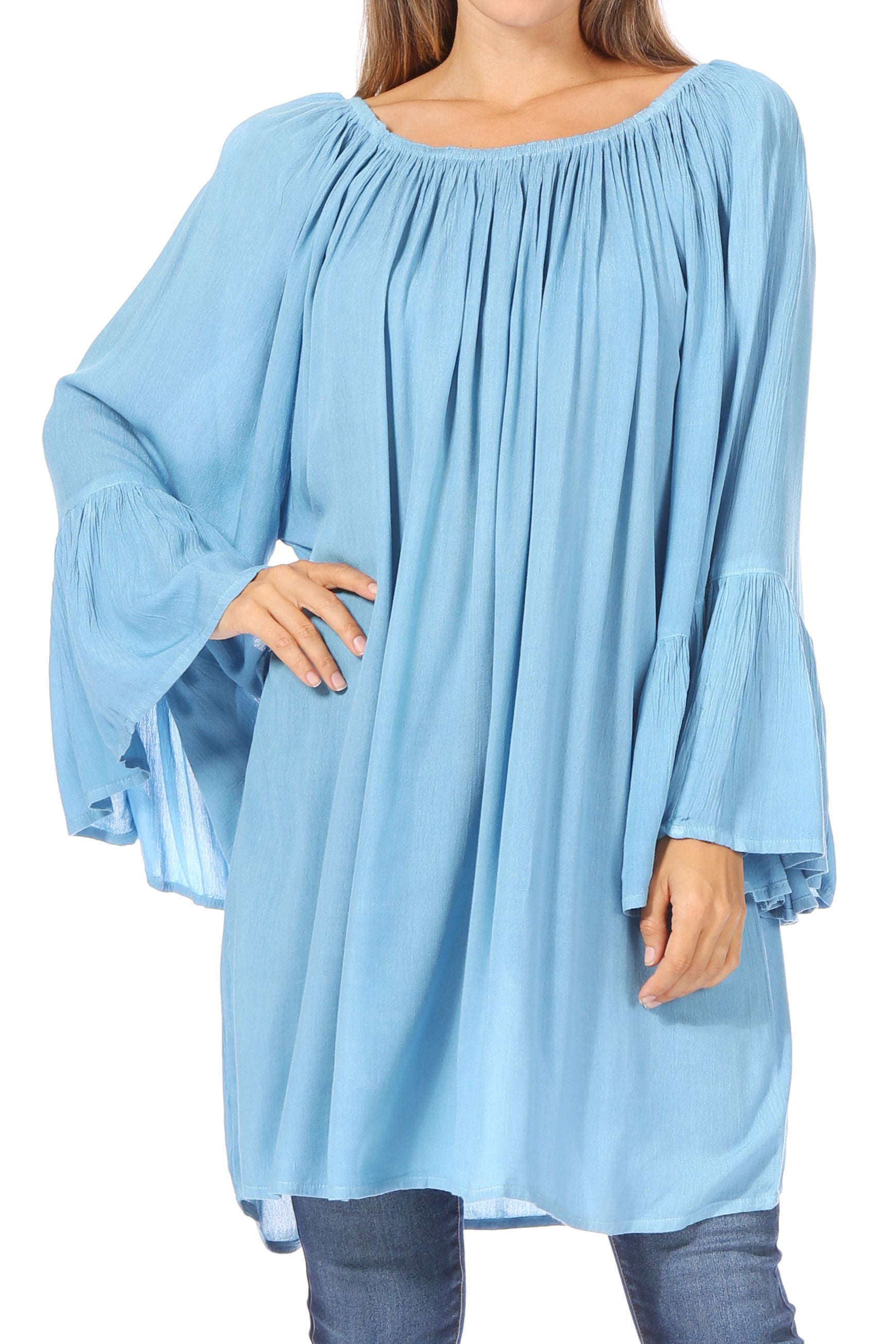 Sakkas - Anna Casual Flowy Wide Neck 3/4 Sleeve Light Blouse
