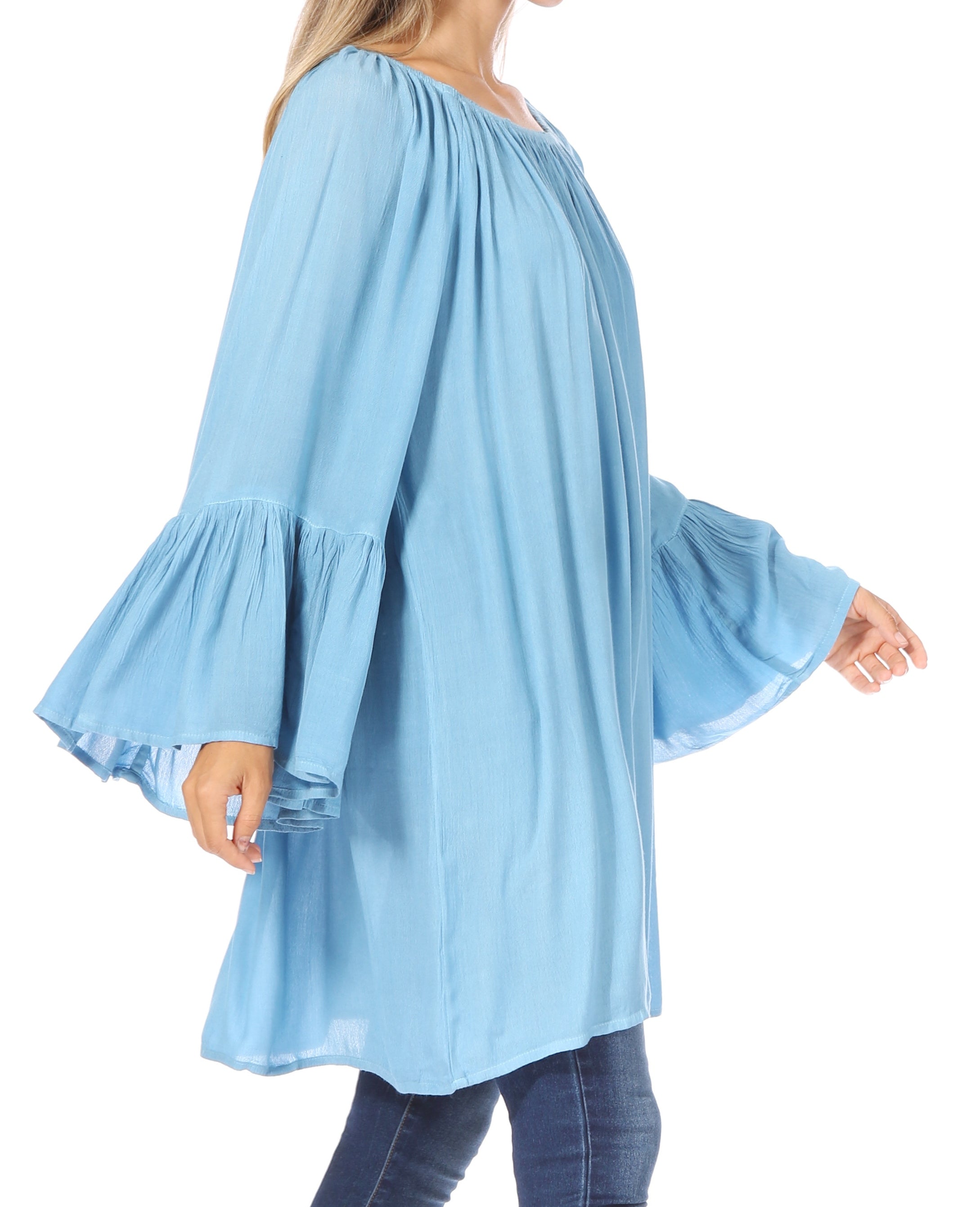 Sakkas - Anna Casual Flowy Wide Neck 3/4 Sleeve Light Blouse