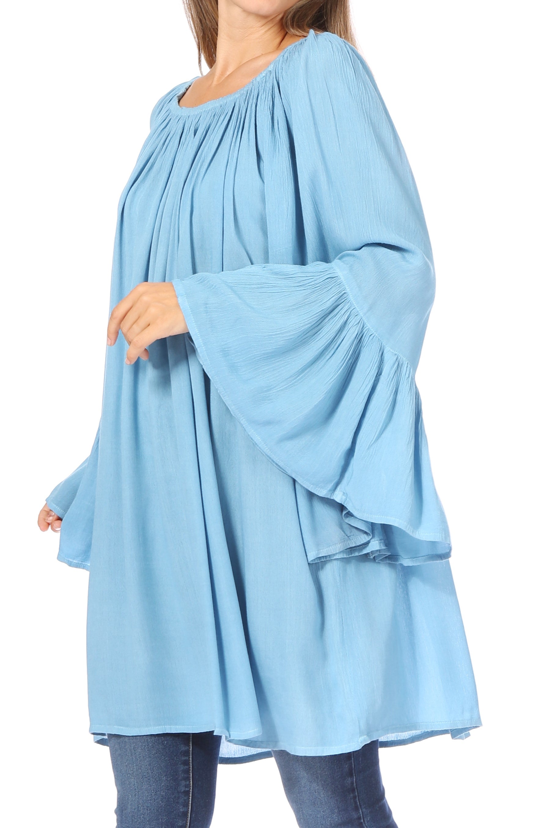Sakkas - Anna Casual Flowy Wide Neck 3/4 Sleeve Light Blouse