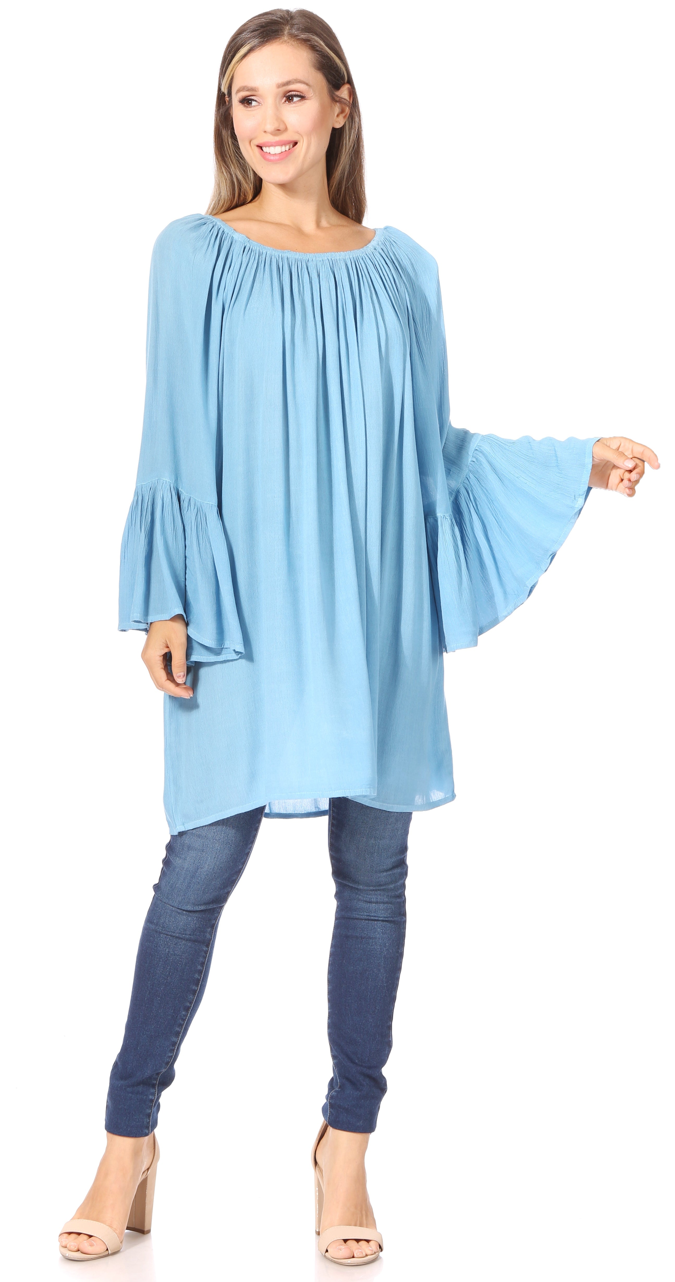 Sakkas - Anna Casual Flowy Wide Neck 3/4 Sleeve Light Blouse
