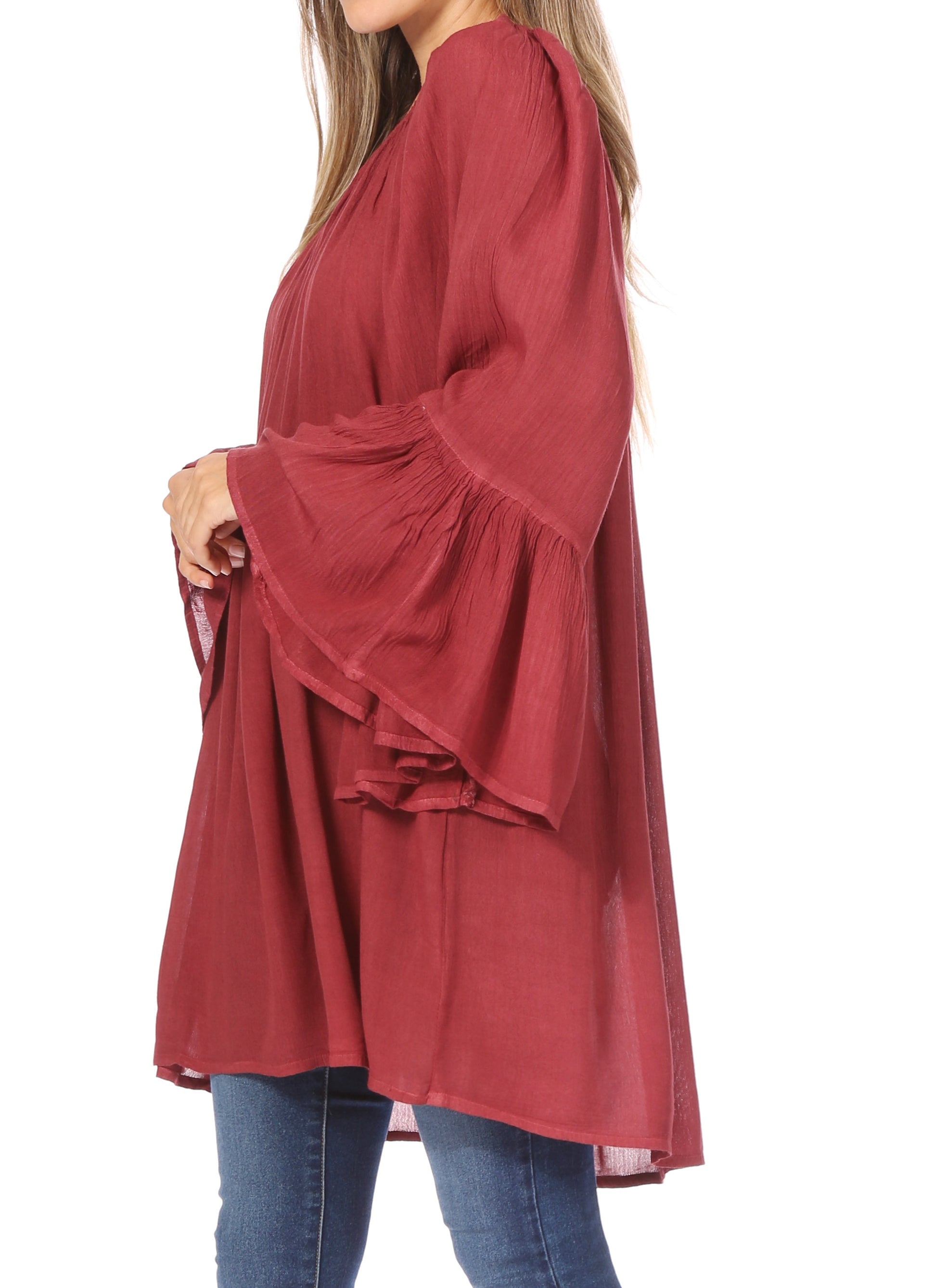 Sakkas - Anna Casual Flowy Wide Neck 3/4 Sleeve Light Blouse