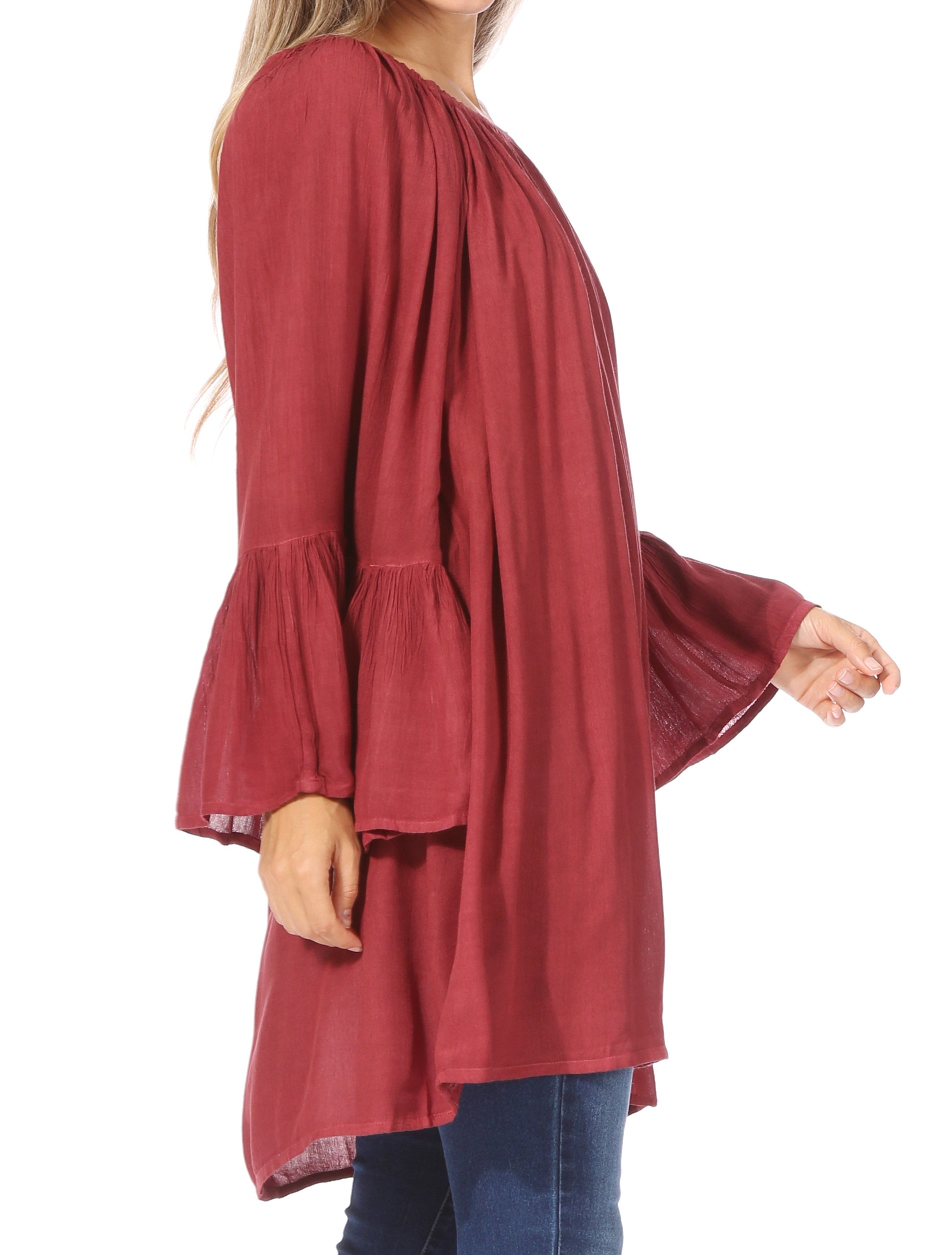 Sakkas - Anna Casual Flowy Wide Neck 3/4 Sleeve Light Blouse