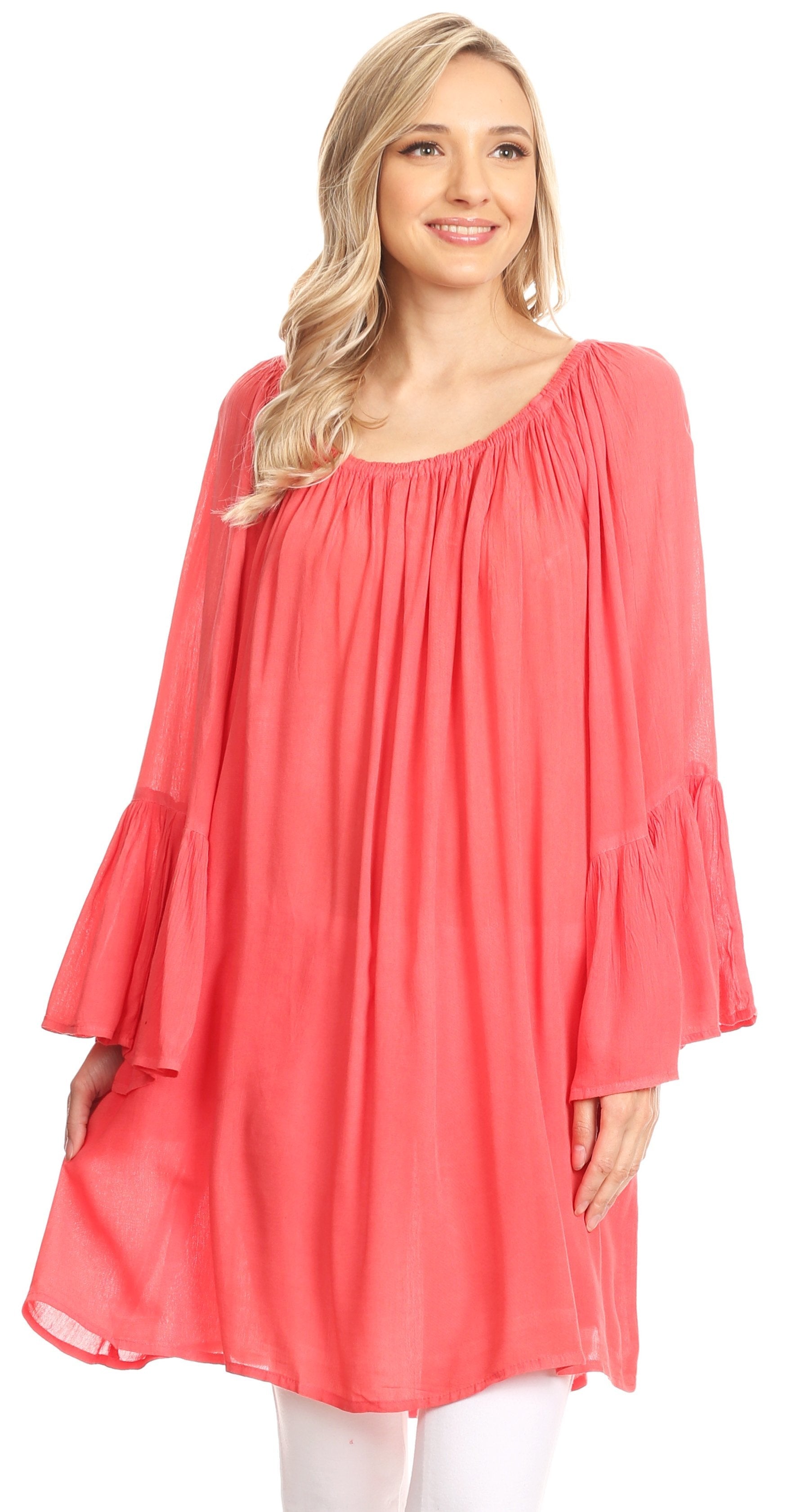 Sakkas - Anna Casual Flowy Wide Neck 3/4 Sleeve Light Blouse