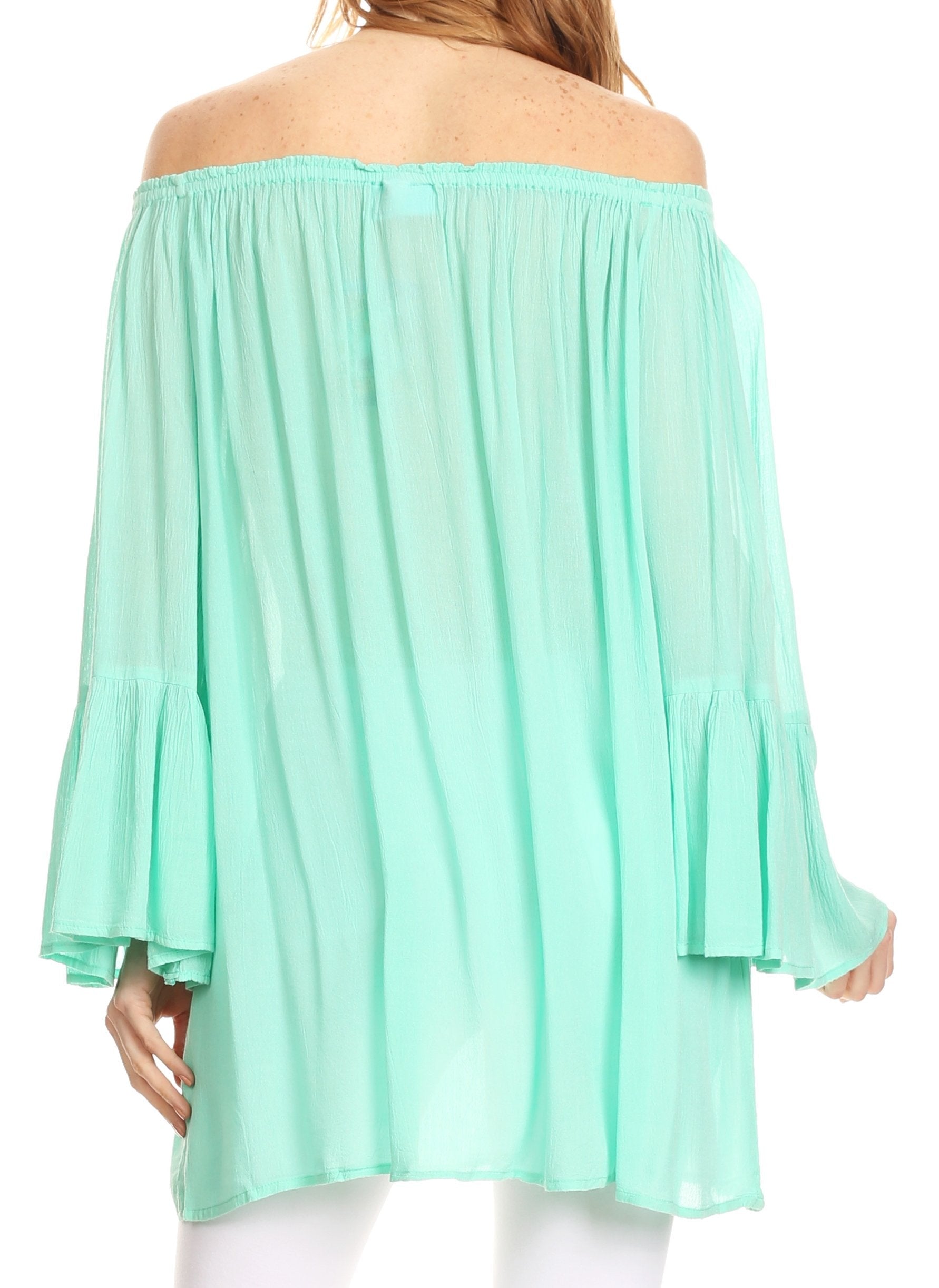 Sakkas - Anna Casual Flowy Wide Neck 3/4 Sleeve Light Blouse