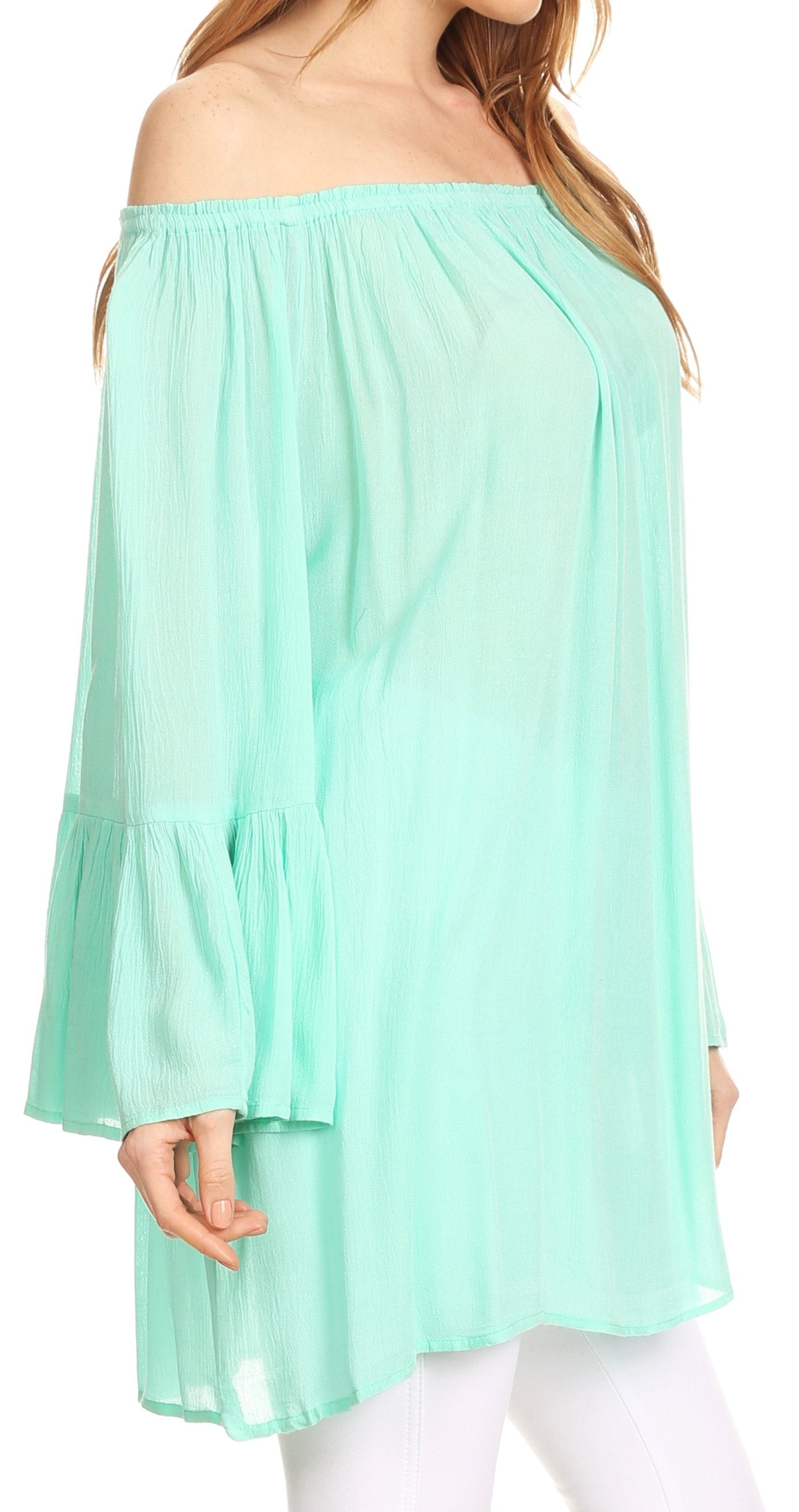 Sakkas - Anna Casual Flowy Wide Neck 3/4 Sleeve Light Blouse