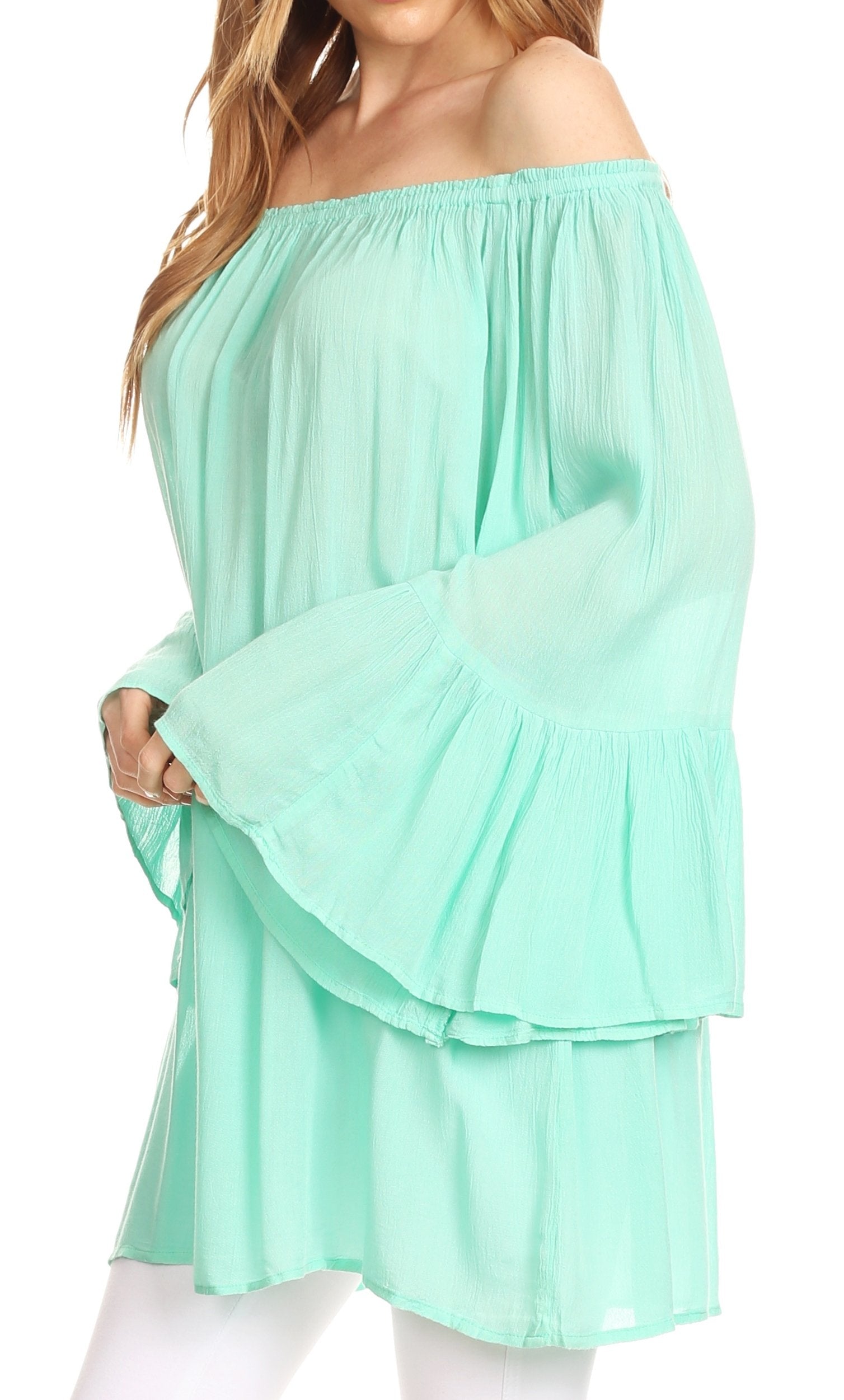 Sakkas - Anna Casual Flowy Wide Neck 3/4 Sleeve Light Blouse