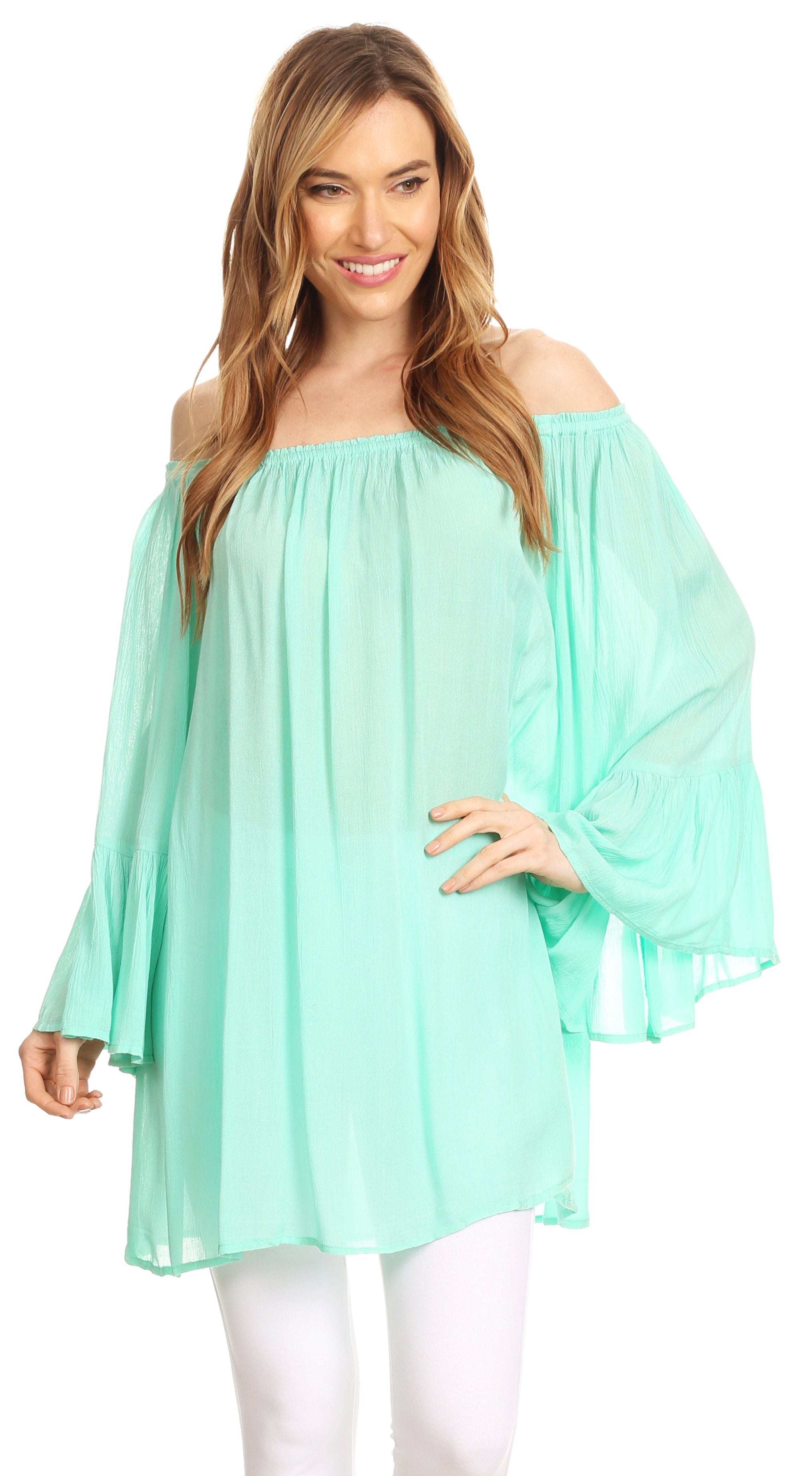 Sakkas - Anna Casual Flowy Wide Neck 3/4 Sleeve Light Blouse