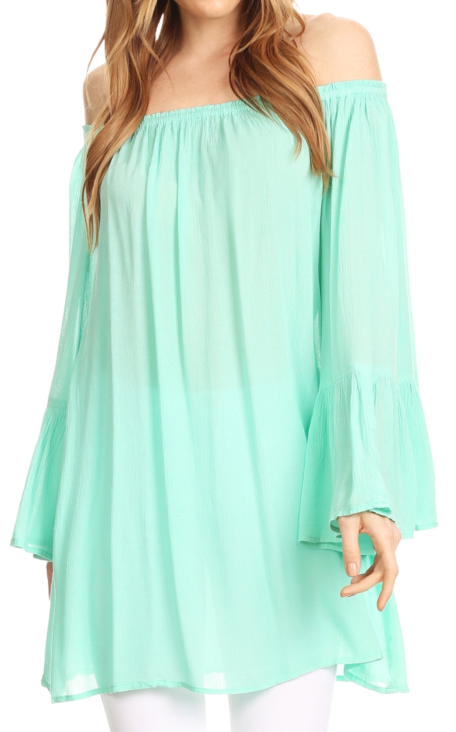Sakkas - Anna Casual Flowy Wide Neck 3/4 Sleeve Light Blouse