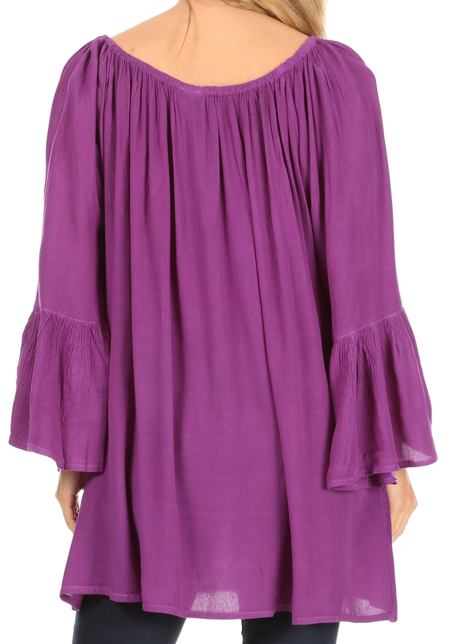 Sakkas - Anna Casual Flowy Wide Neck 3/4 Sleeve Light Blouse