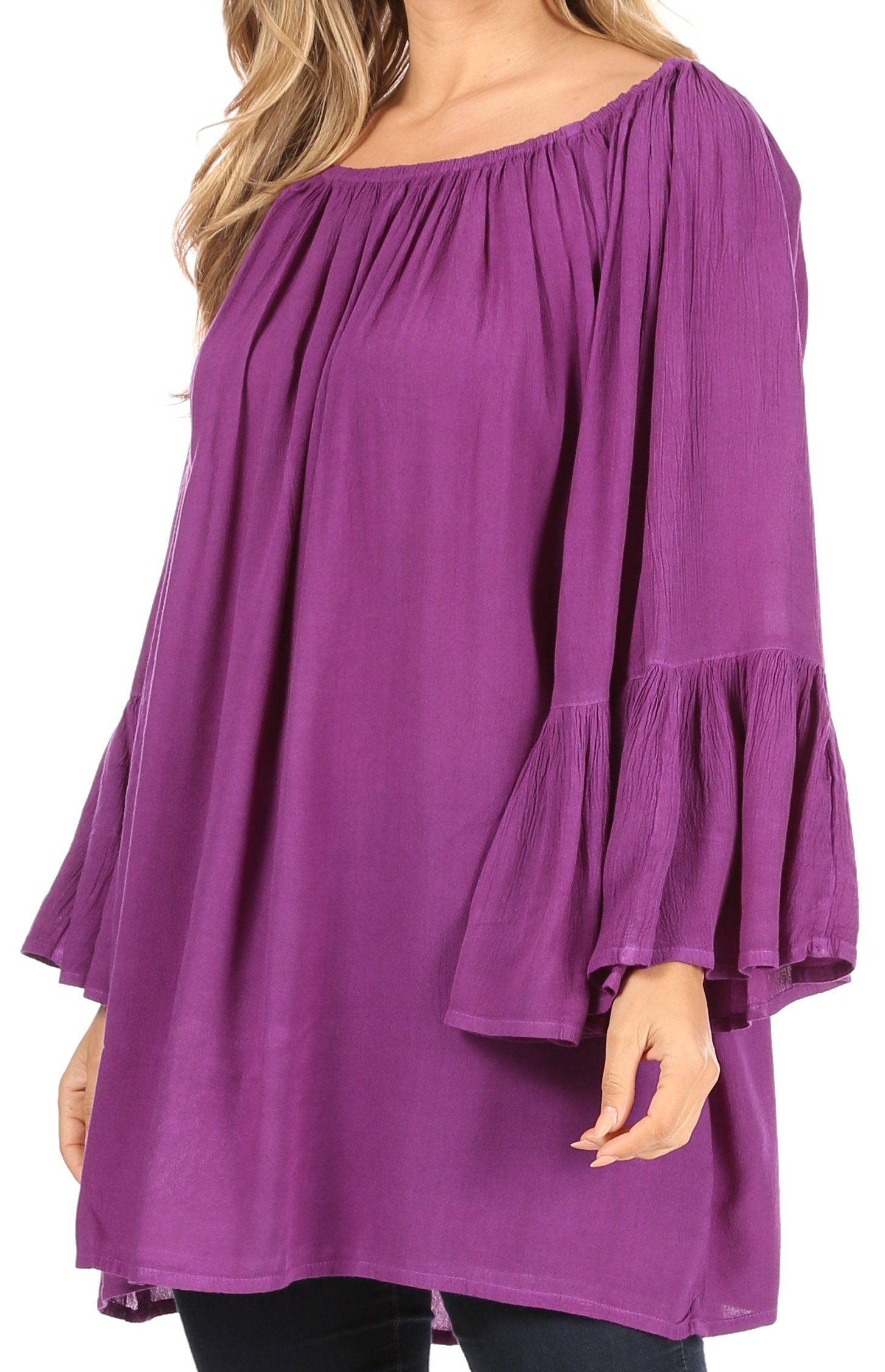 Sakkas - Anna Casual Flowy Wide Neck 3/4 Sleeve Light Blouse