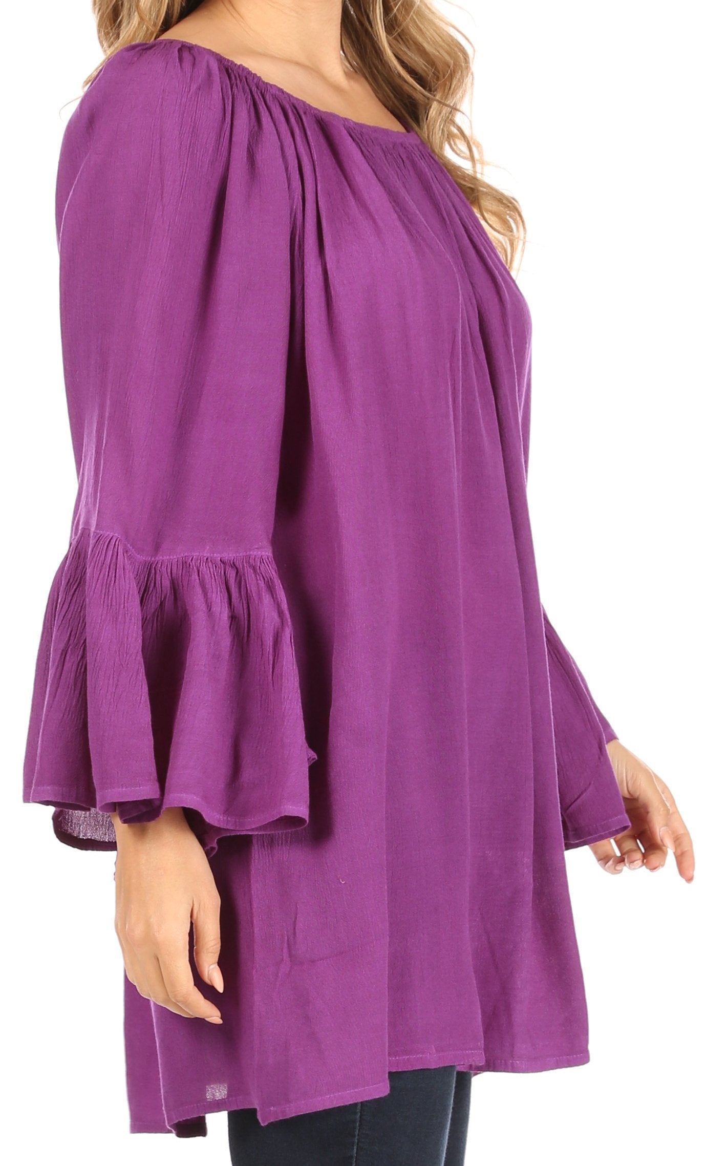 Sakkas - Anna Casual Flowy Wide Neck 3/4 Sleeve Light Blouse