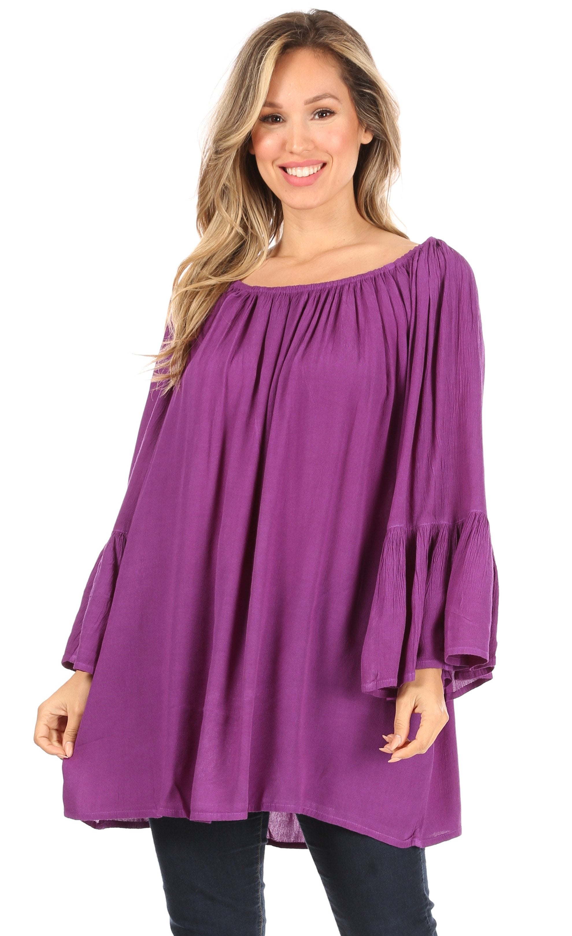 Sakkas - Anna Casual Flowy Wide Neck 3/4 Sleeve Light Blouse