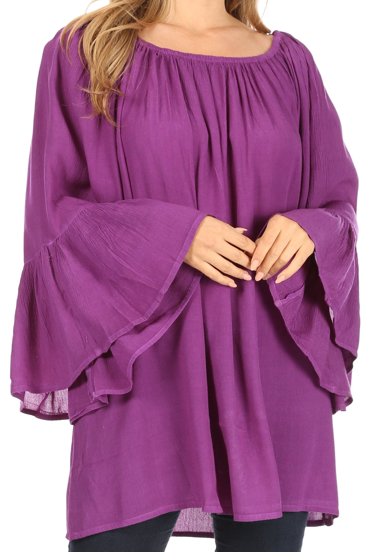 Sakkas - Anna Casual Flowy Wide Neck 3/4 Sleeve Light Blouse