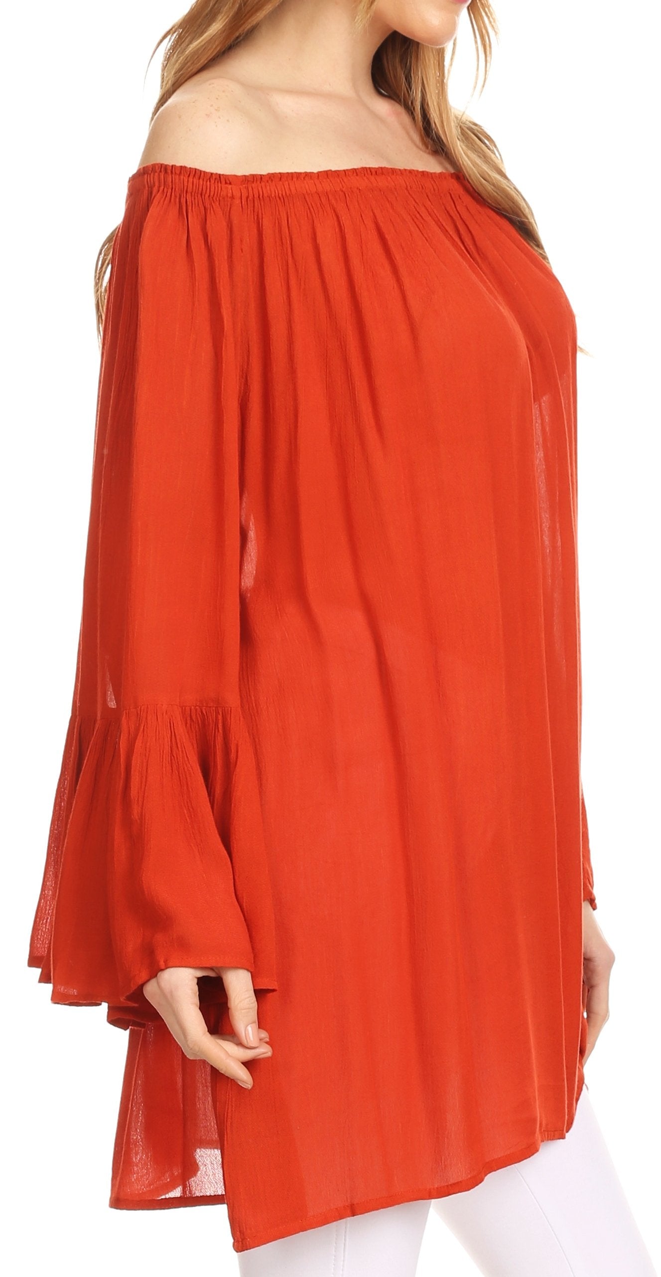 Sakkas - Anna Casual Flowy Wide Neck 3/4 Sleeve Light Blouse