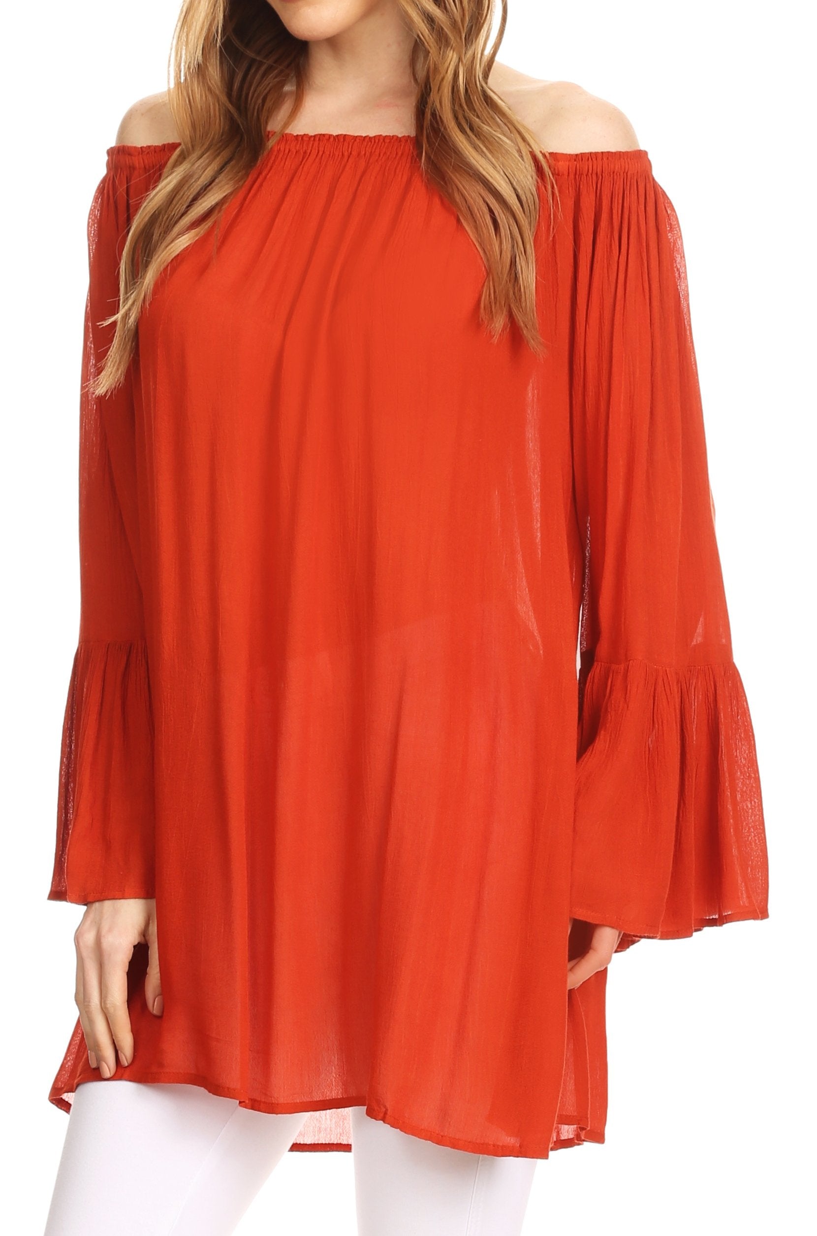 Sakkas - Anna Casual Flowy Wide Neck 3/4 Sleeve Light Blouse