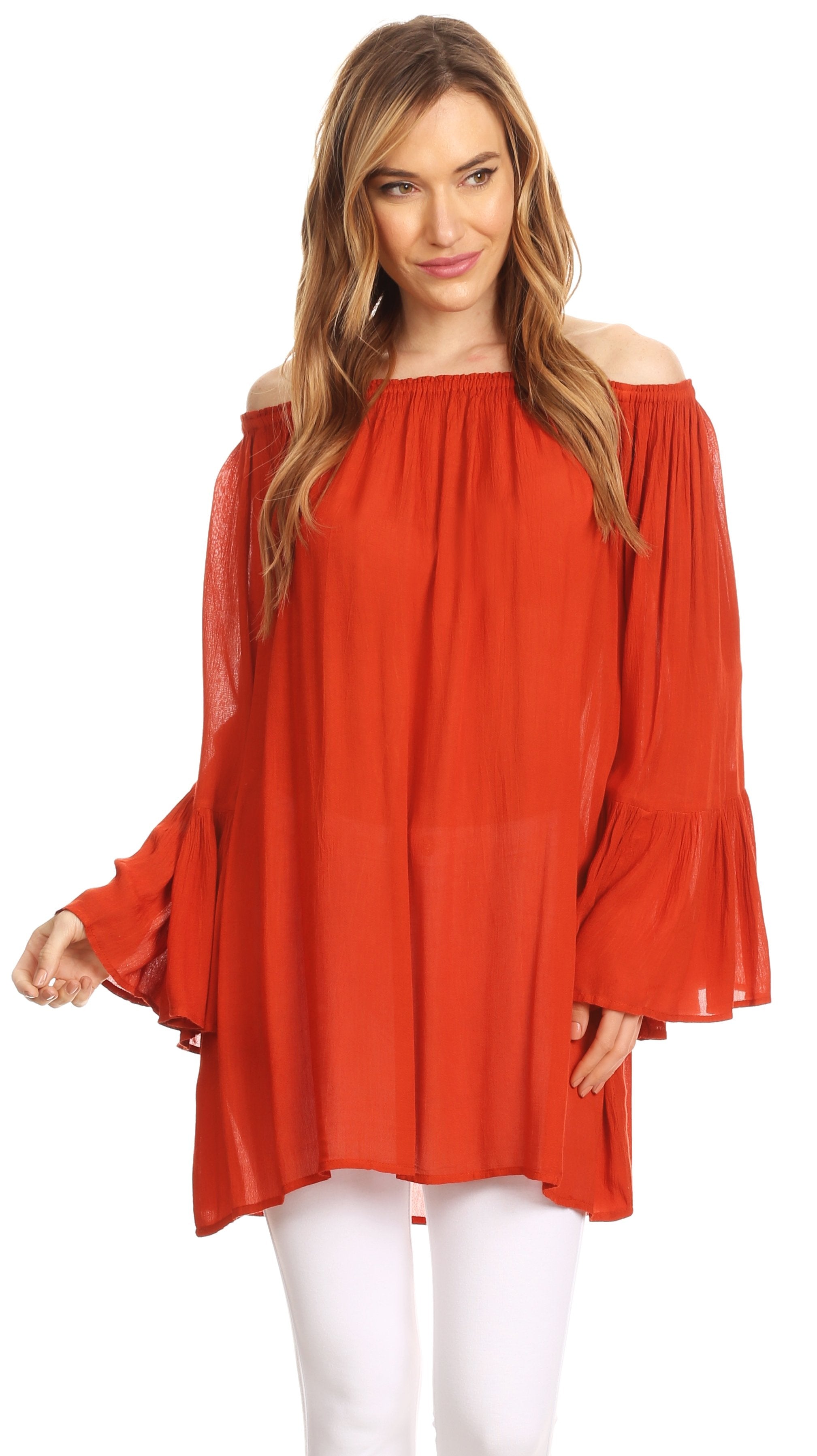 Sakkas - Anna Casual Flowy Wide Neck 3/4 Sleeve Light Blouse
