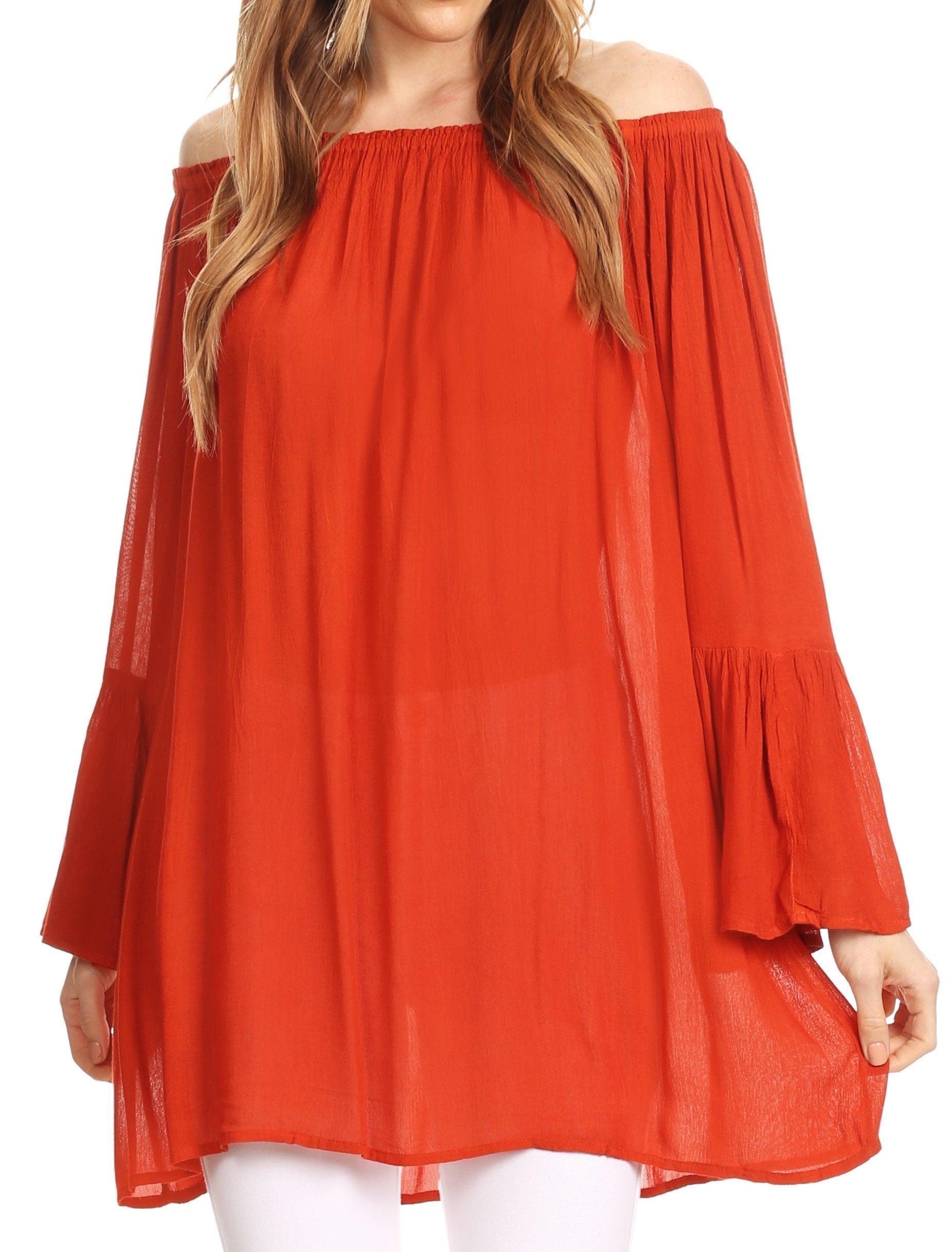 Sakkas - Anna Casual Flowy Wide Neck 3/4 Sleeve Light Blouse