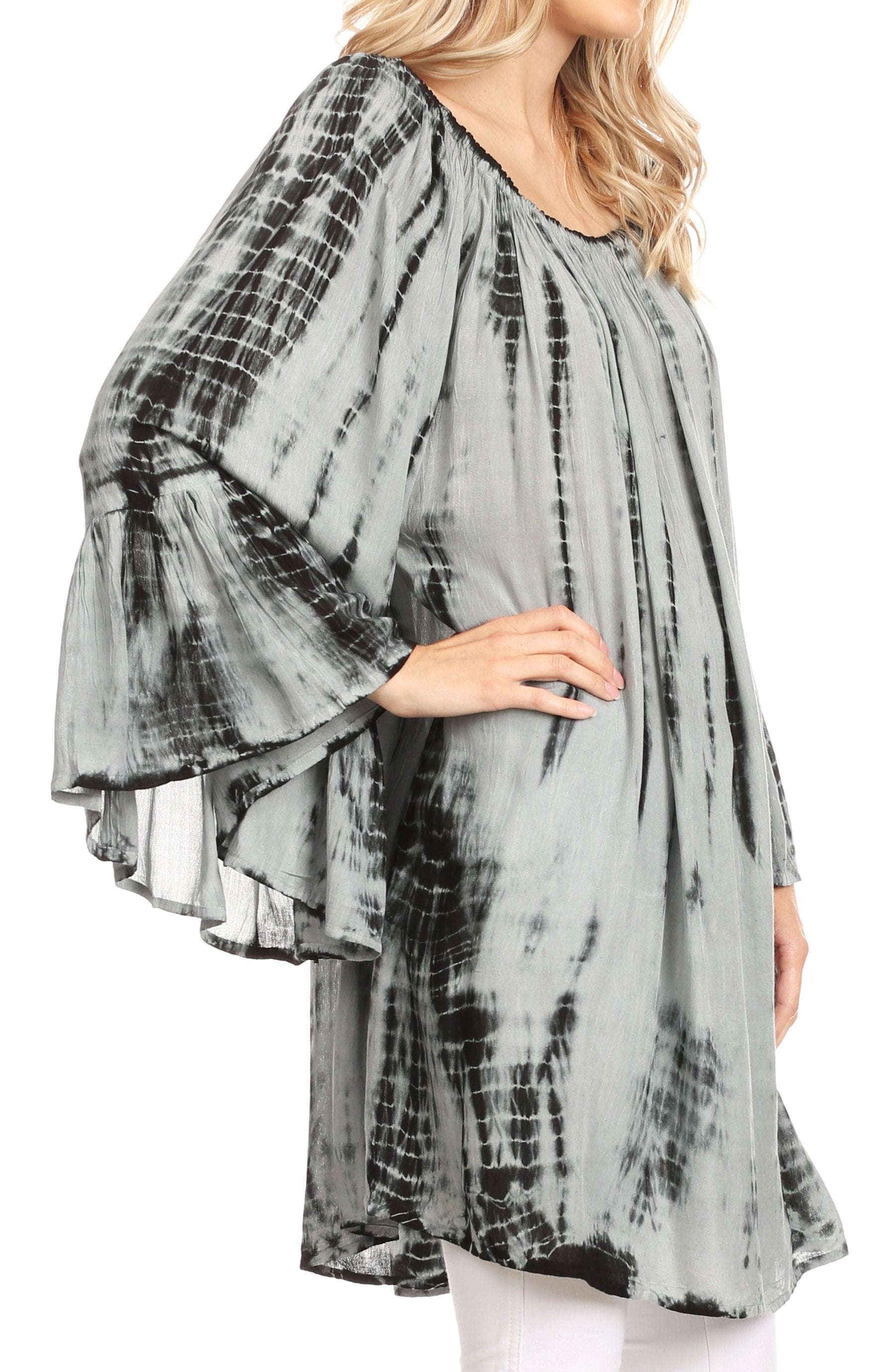 Sakkas - Anna Casual Flowy Wide Neck 3/4 Sleeve Light Blouse