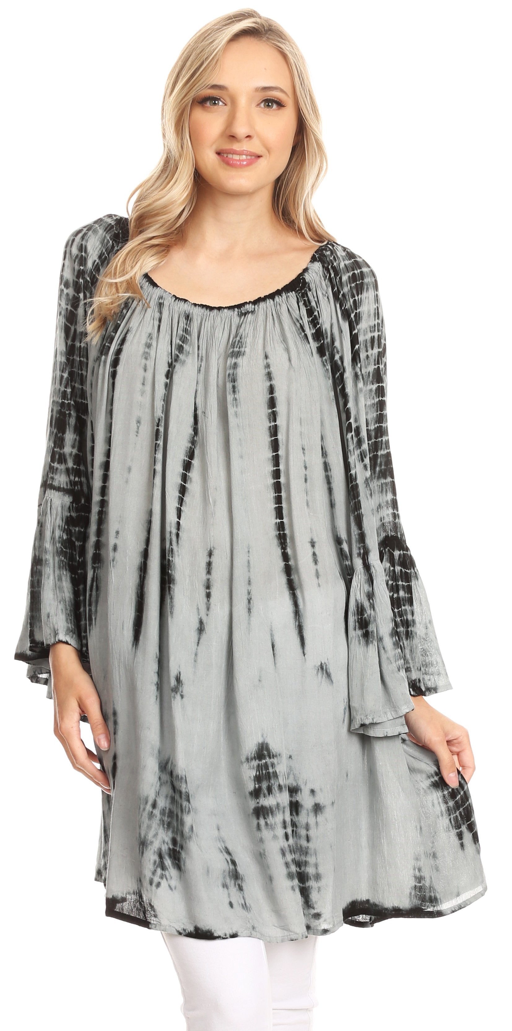 Sakkas - Anna Casual Flowy Wide Neck 3/4 Sleeve Light Blouse