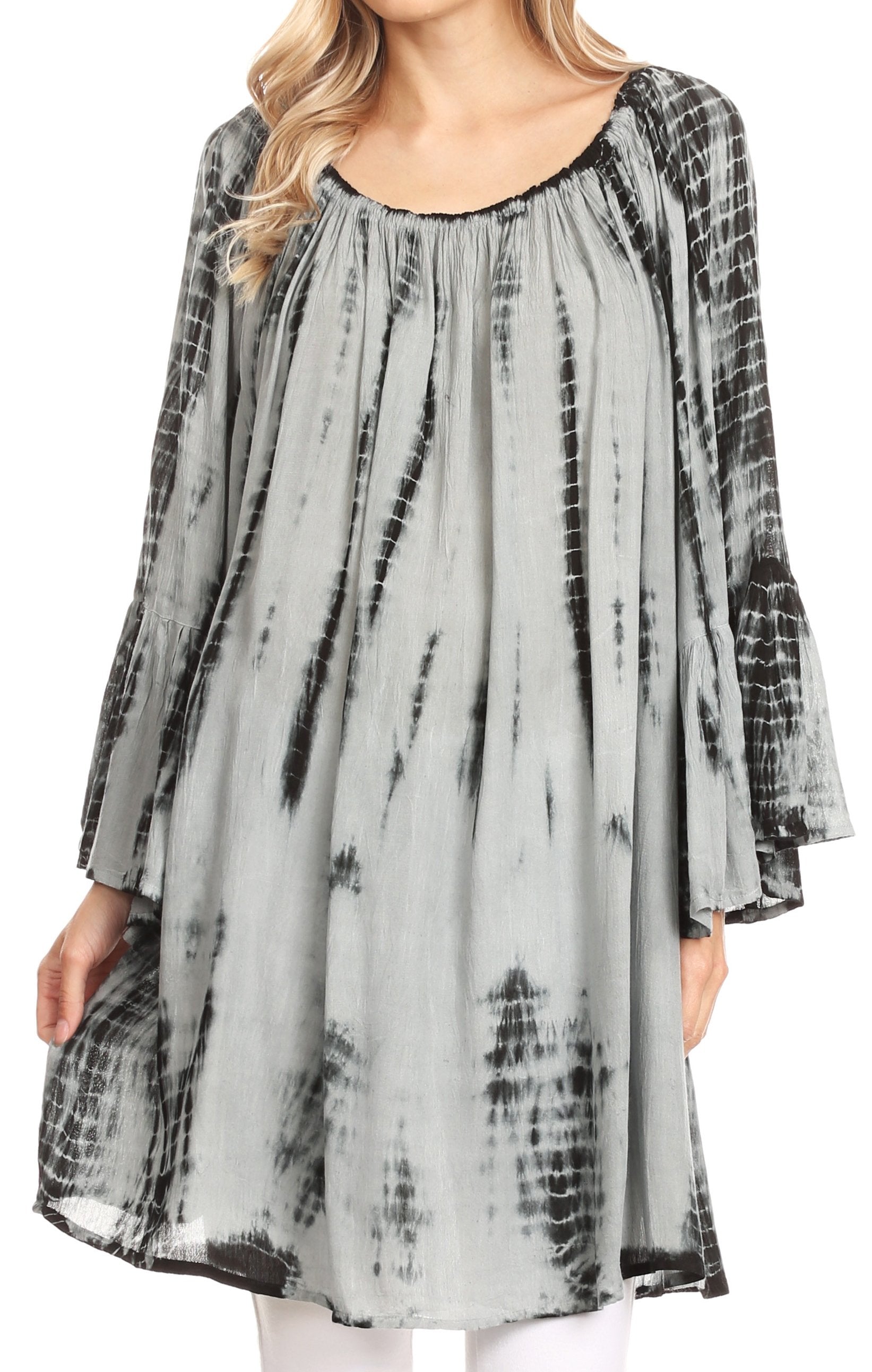 Sakkas - Anna Casual Flowy Wide Neck 3/4 Sleeve Light Blouse