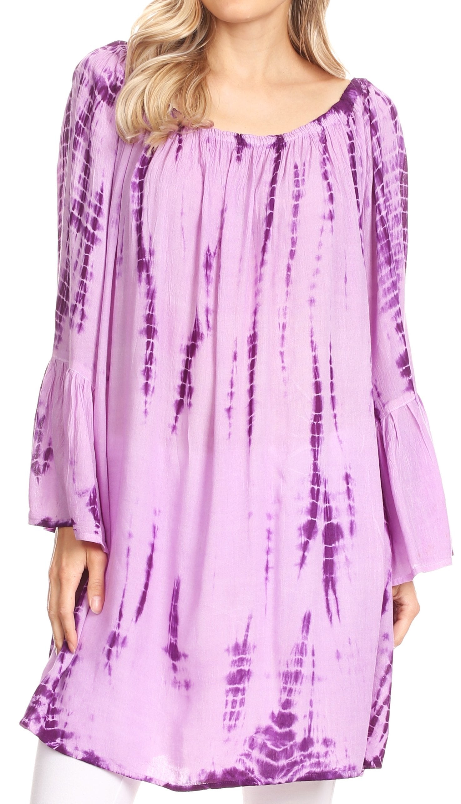 Sakkas - Anna Casual Flowy Wide Neck 3/4 Sleeve Light Blouse
