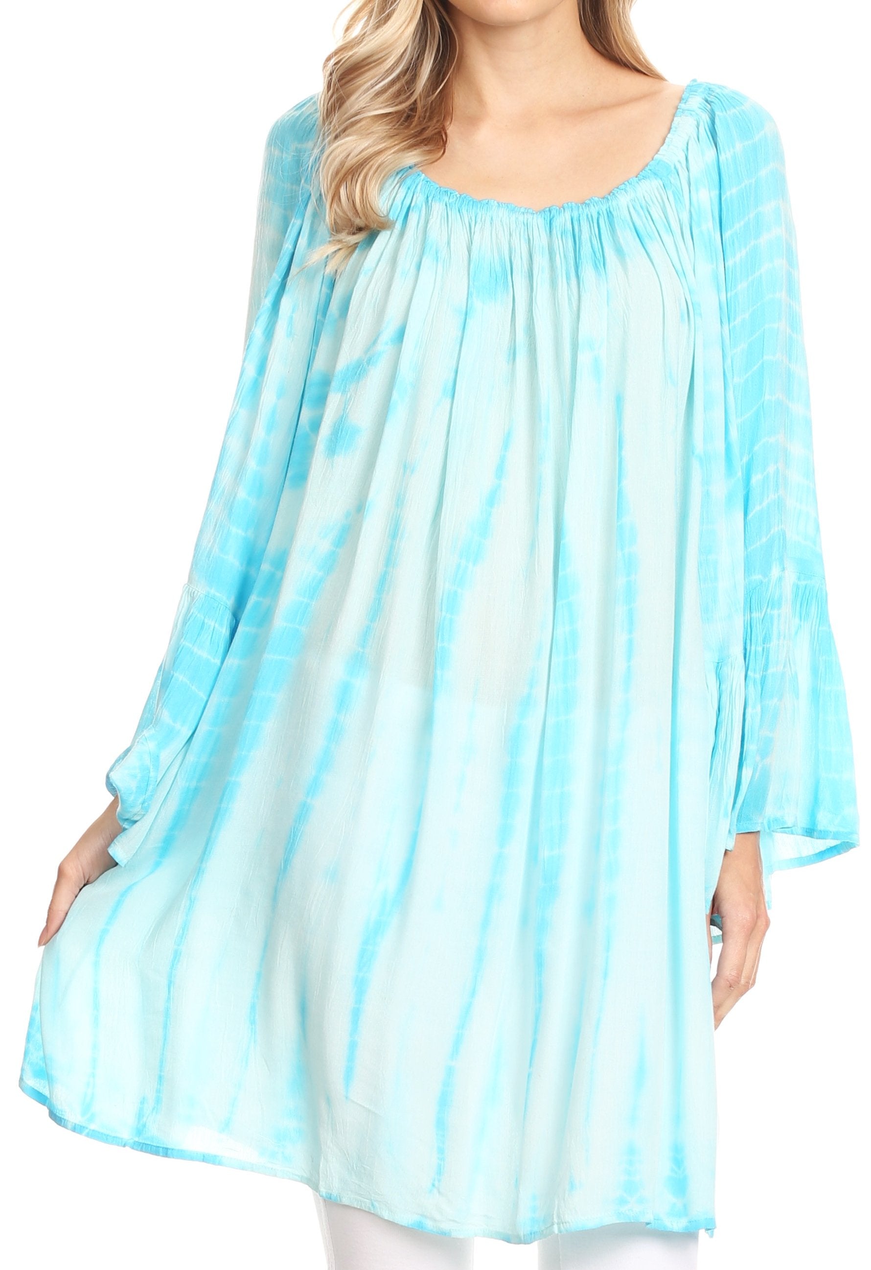 Sakkas - Anna Casual Flowy Wide Neck 3/4 Sleeve Light Blouse