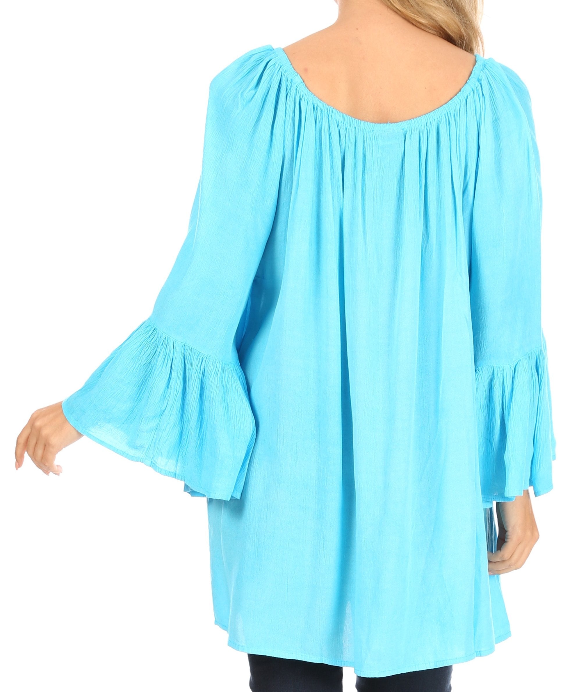 Sakkas - Anna Casual Flowy Wide Neck 3/4 Sleeve Light Blouse