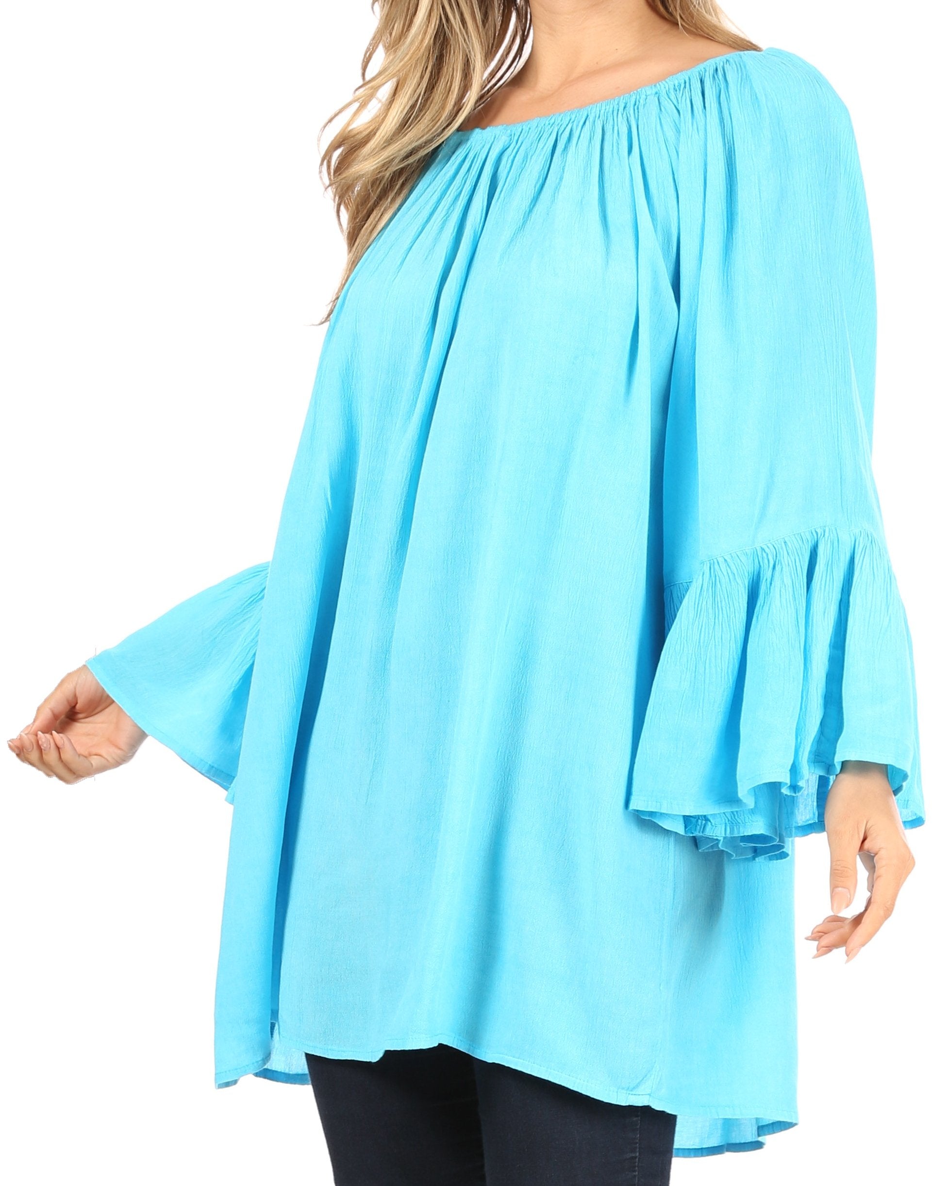 Sakkas - Anna Casual Flowy Wide Neck 3/4 Sleeve Light Blouse