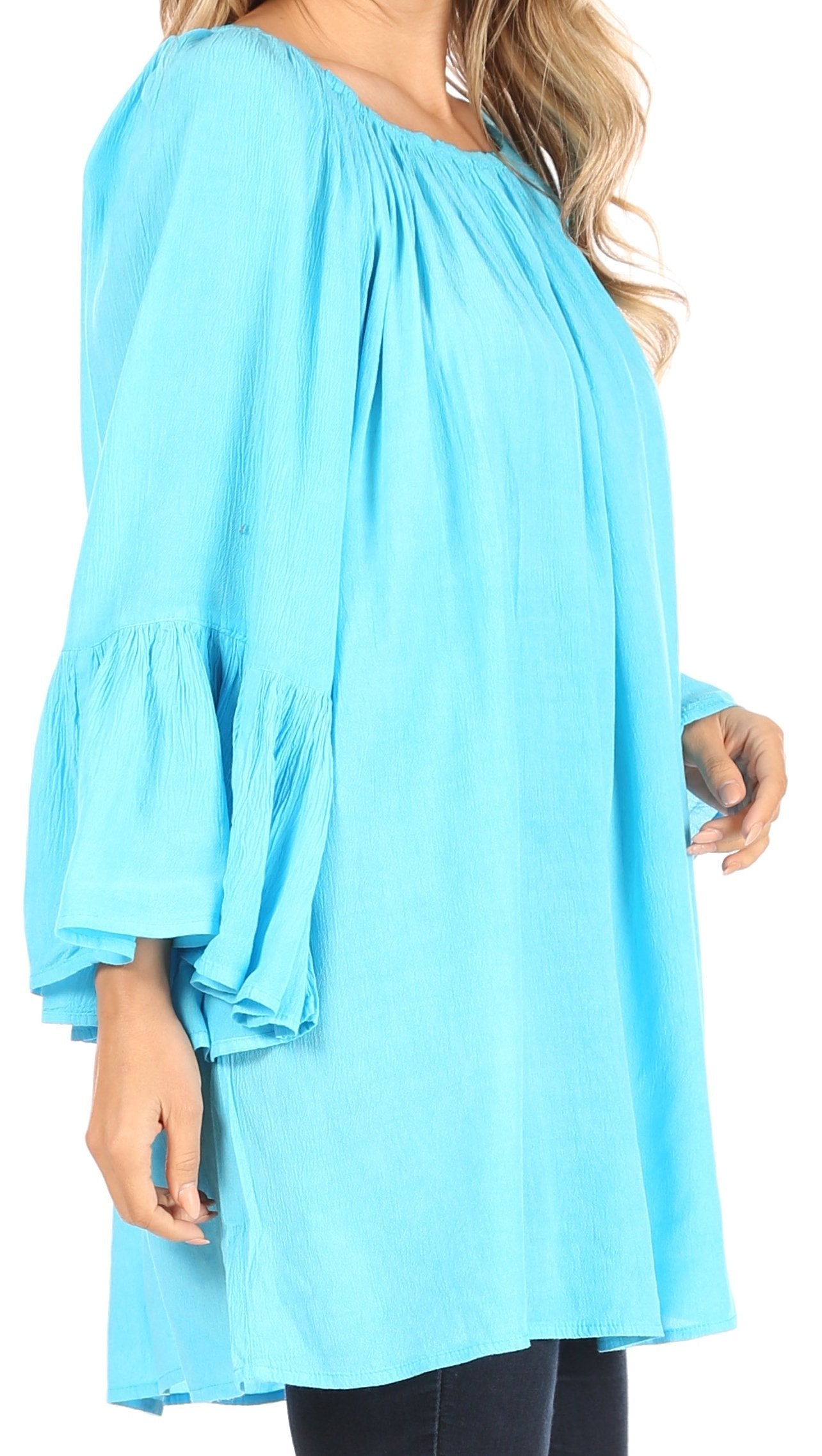 Sakkas - Anna Casual Flowy Wide Neck 3/4 Sleeve Light Blouse