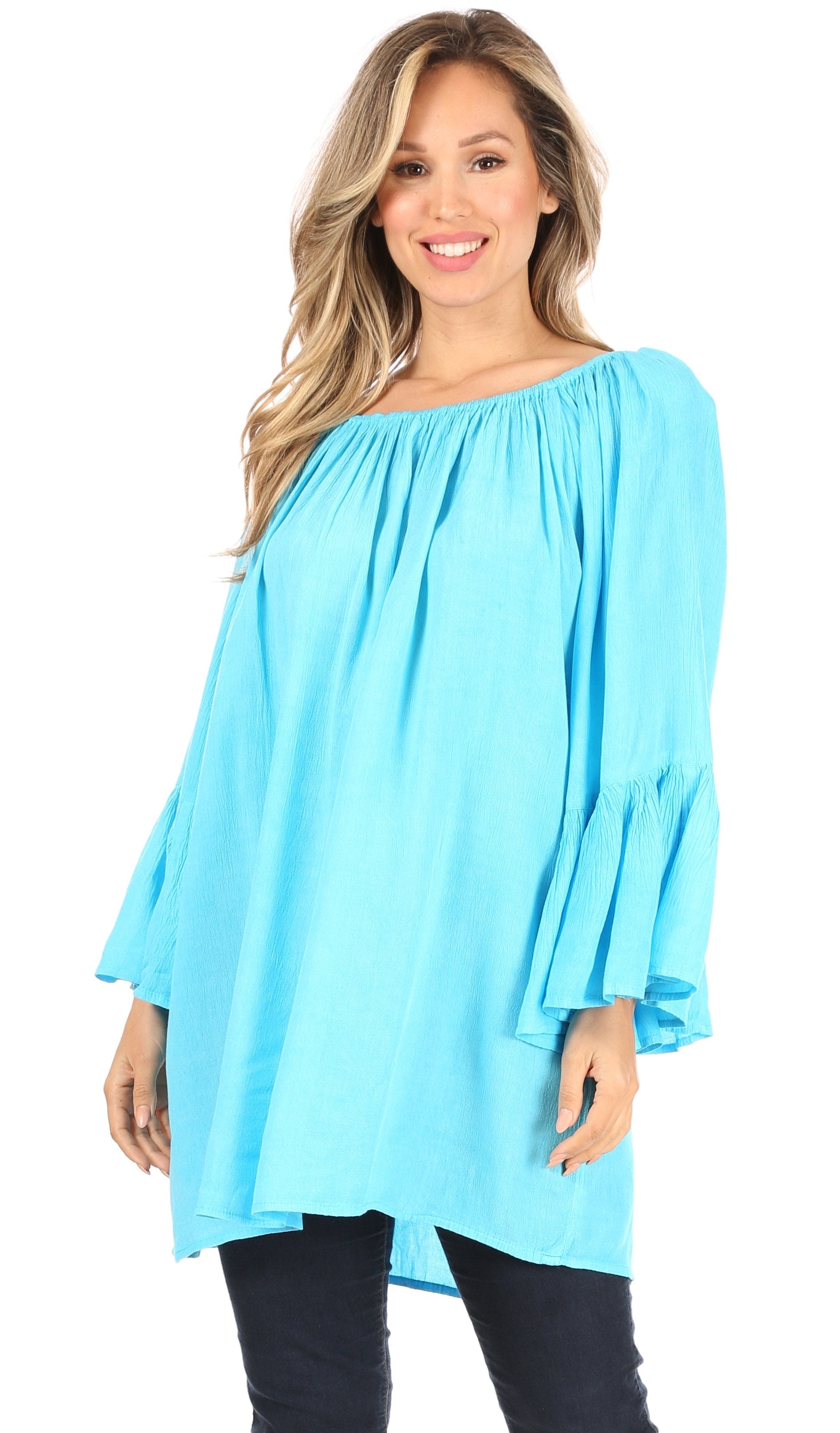 Sakkas - Anna Casual Flowy Wide Neck 3/4 Sleeve Light Blouse