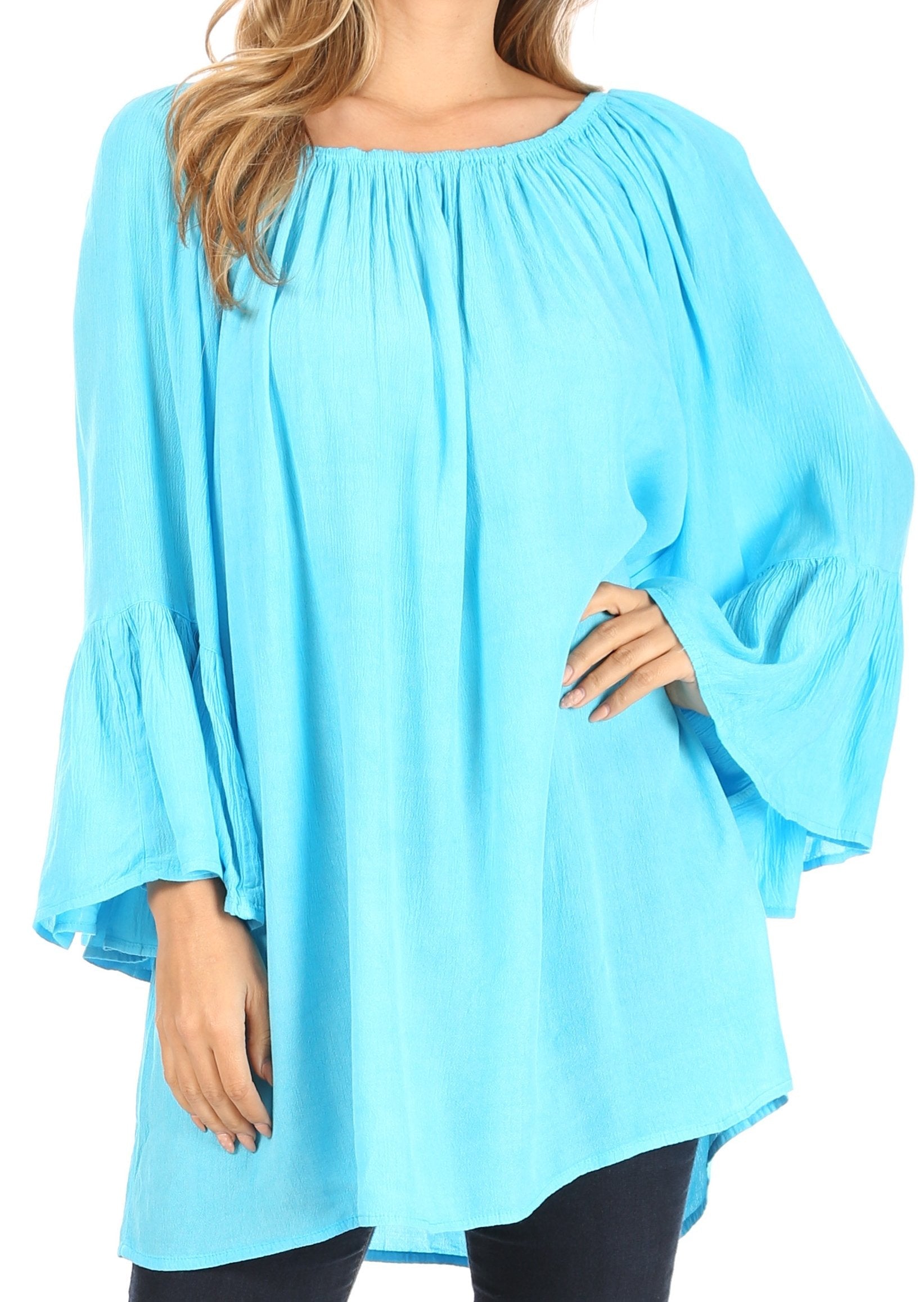 Sakkas - Anna Casual Flowy Wide Neck 3/4 Sleeve Light Blouse