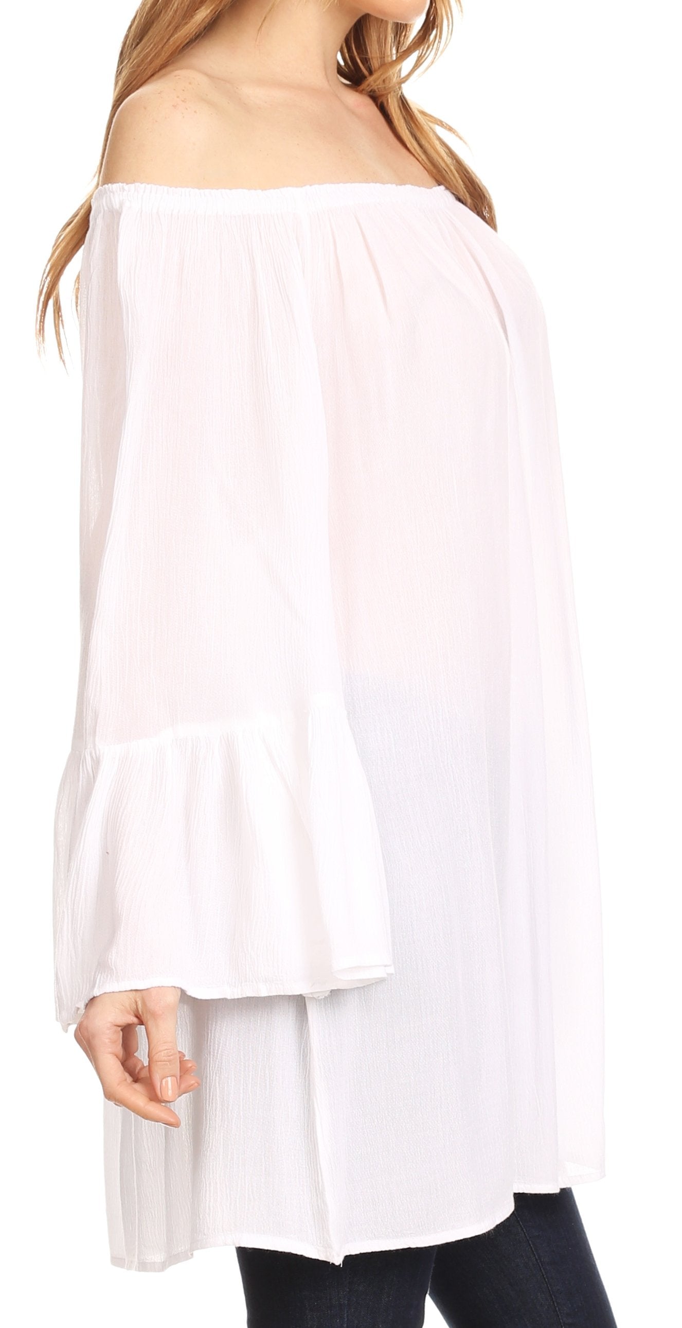 Sakkas - Anna Casual Flowy Wide Neck 3/4 Sleeve Light Blouse