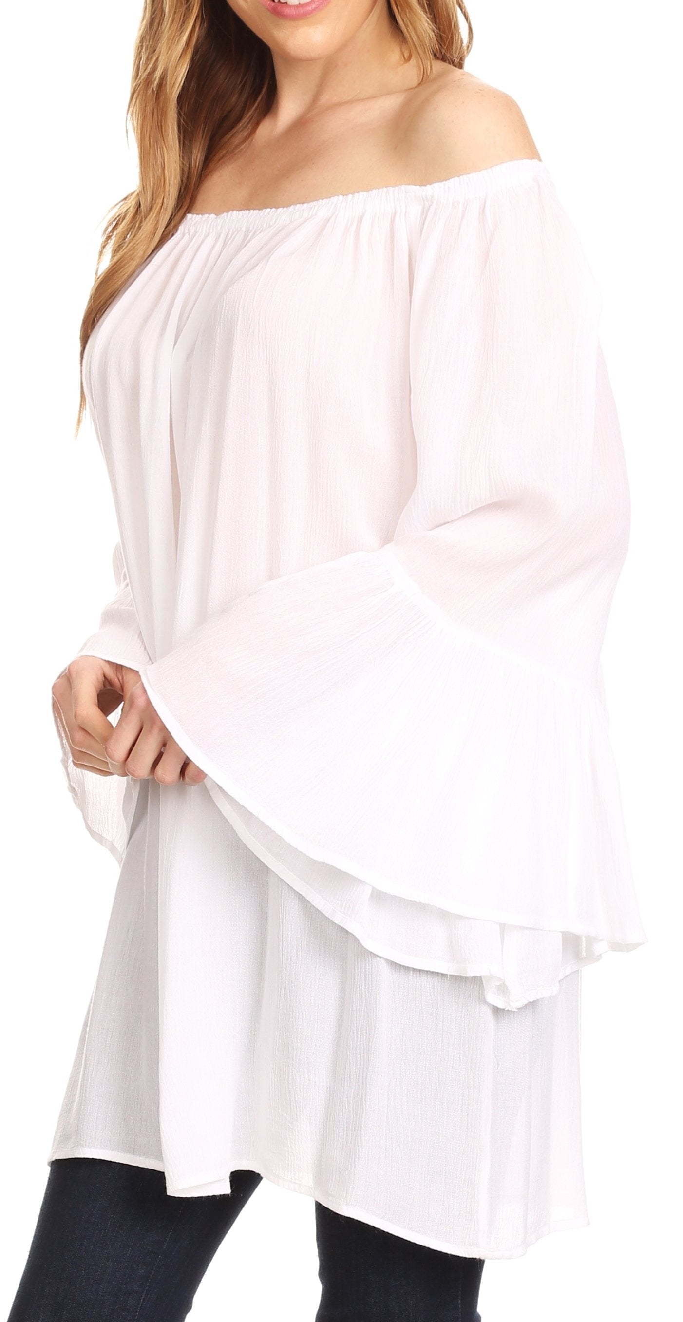 Sakkas - Anna Casual Flowy Wide Neck 3/4 Sleeve Light Blouse