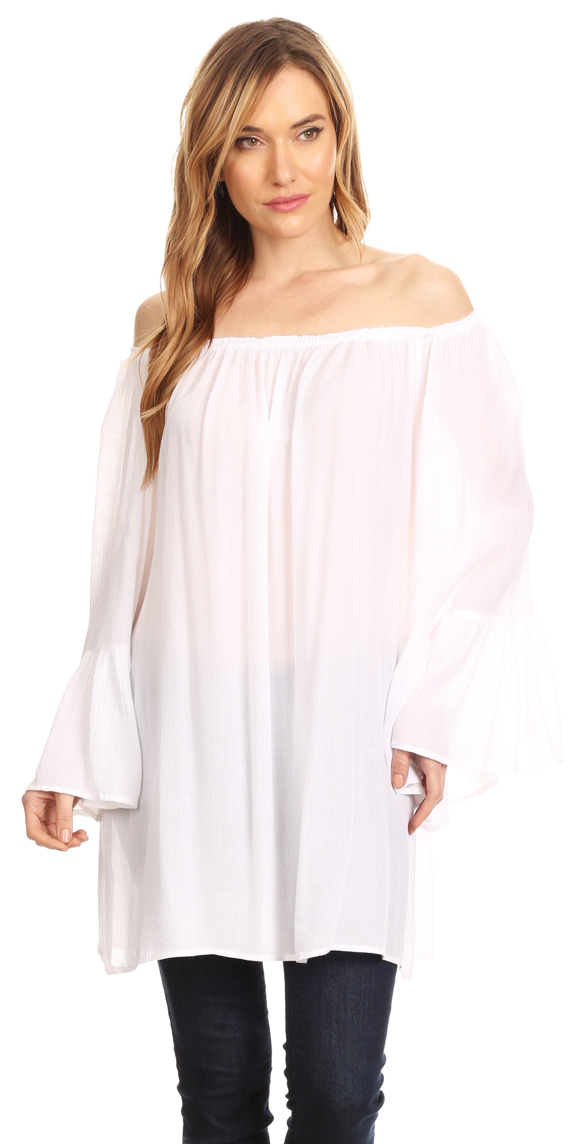 Sakkas - Anna Casual Flowy Wide Neck 3/4 Sleeve Light Blouse