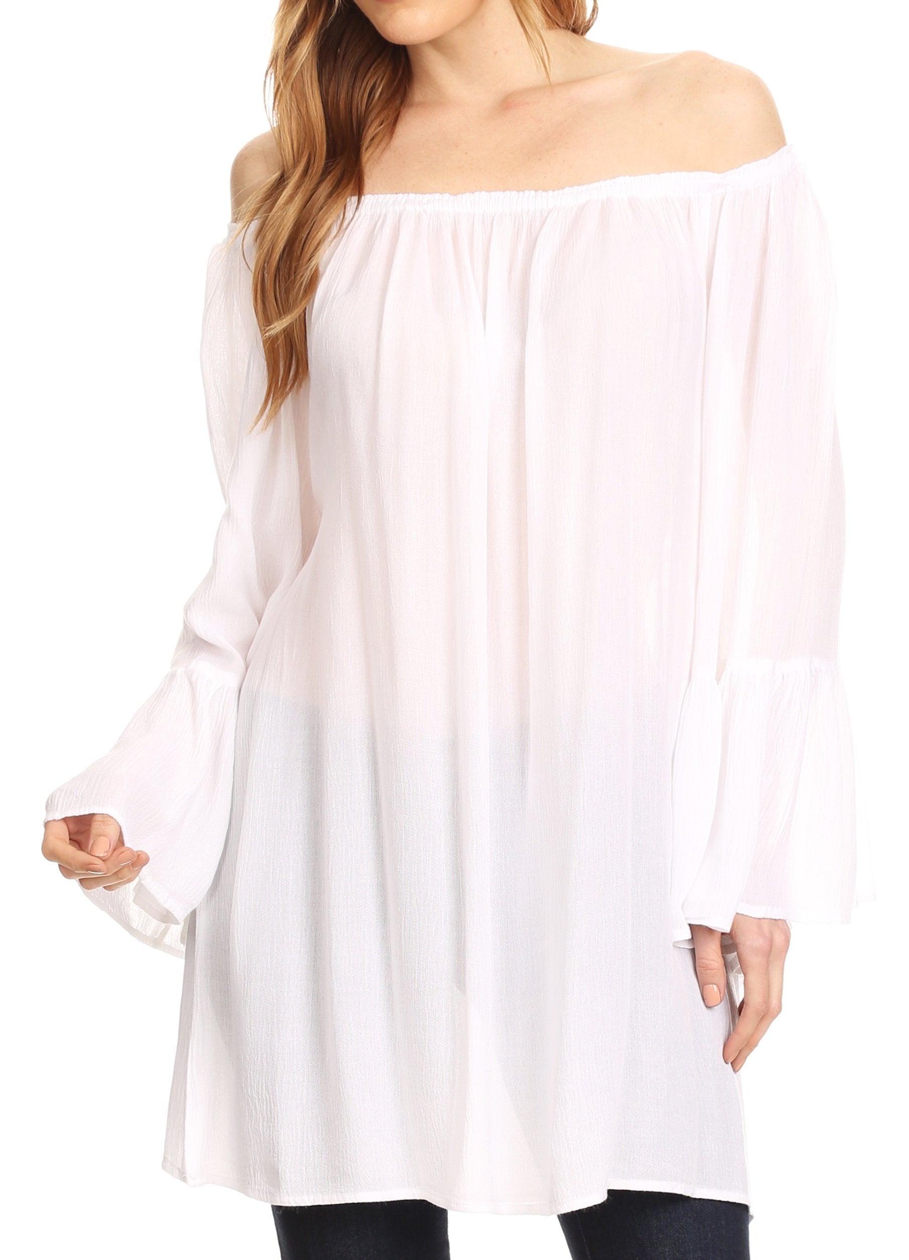Sakkas - Anna Casual Flowy Wide Neck 3/4 Sleeve Light Blouse