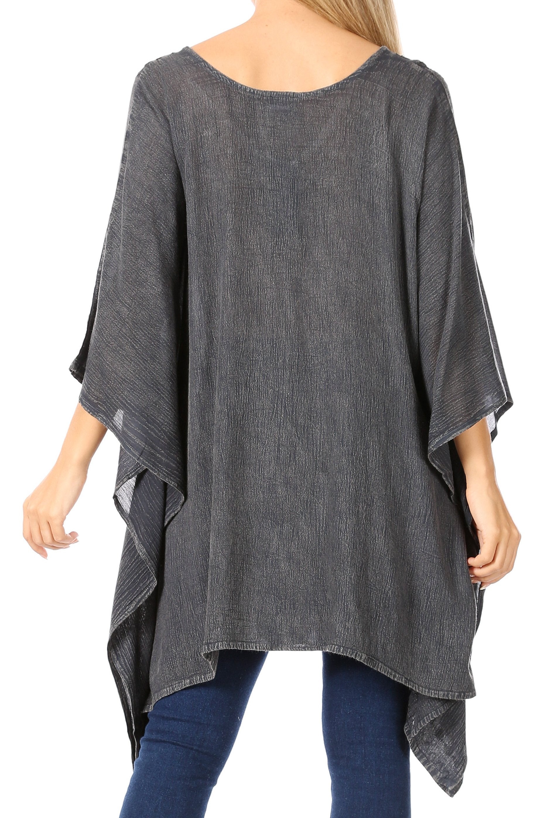 Sakkas - Wren Lightweight Circle Poncho Top Blouse With Detailed Embroidery