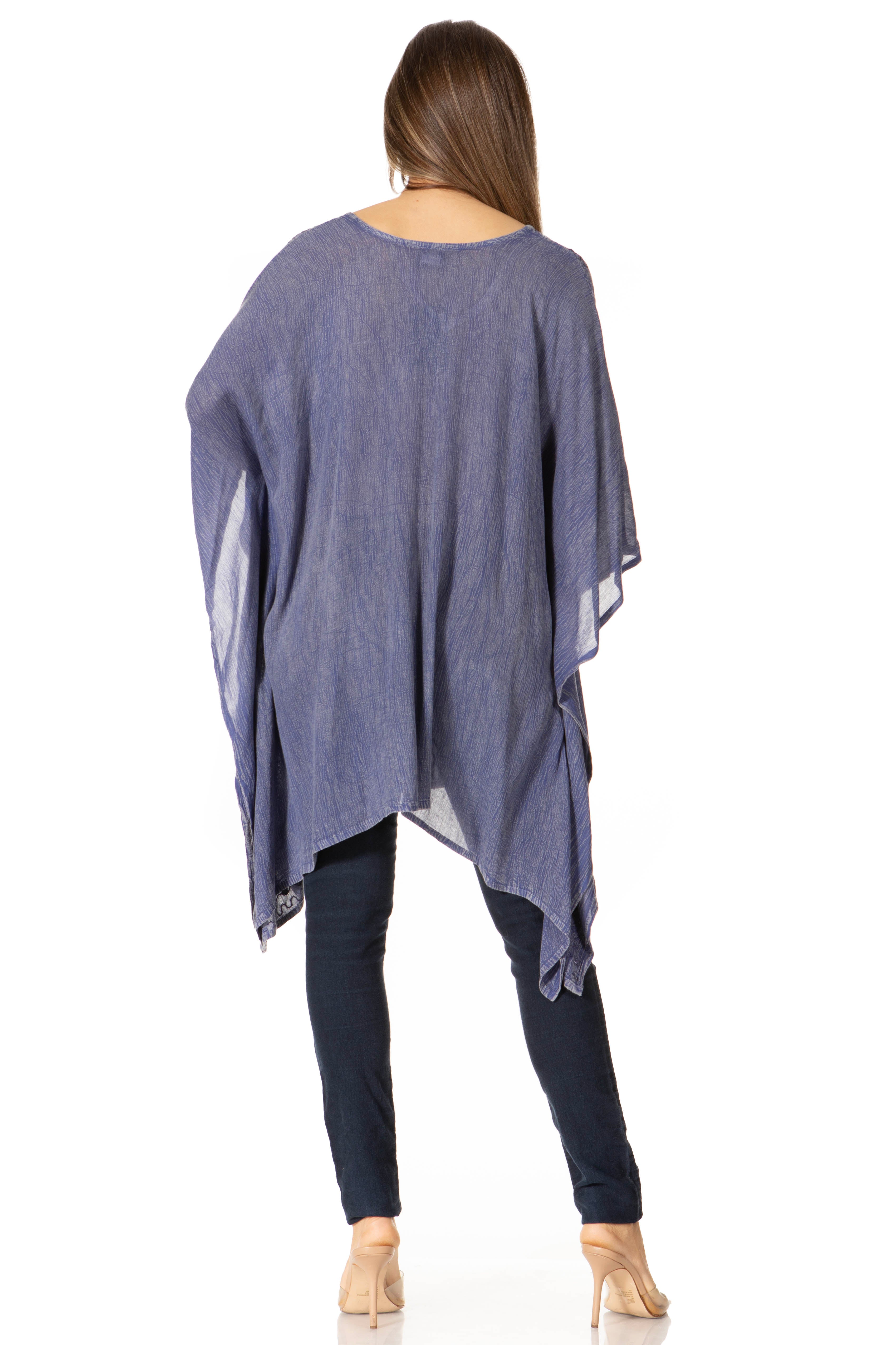 Sakkas - Wren Lightweight Circle Poncho Top Blouse With Detailed Embroidery