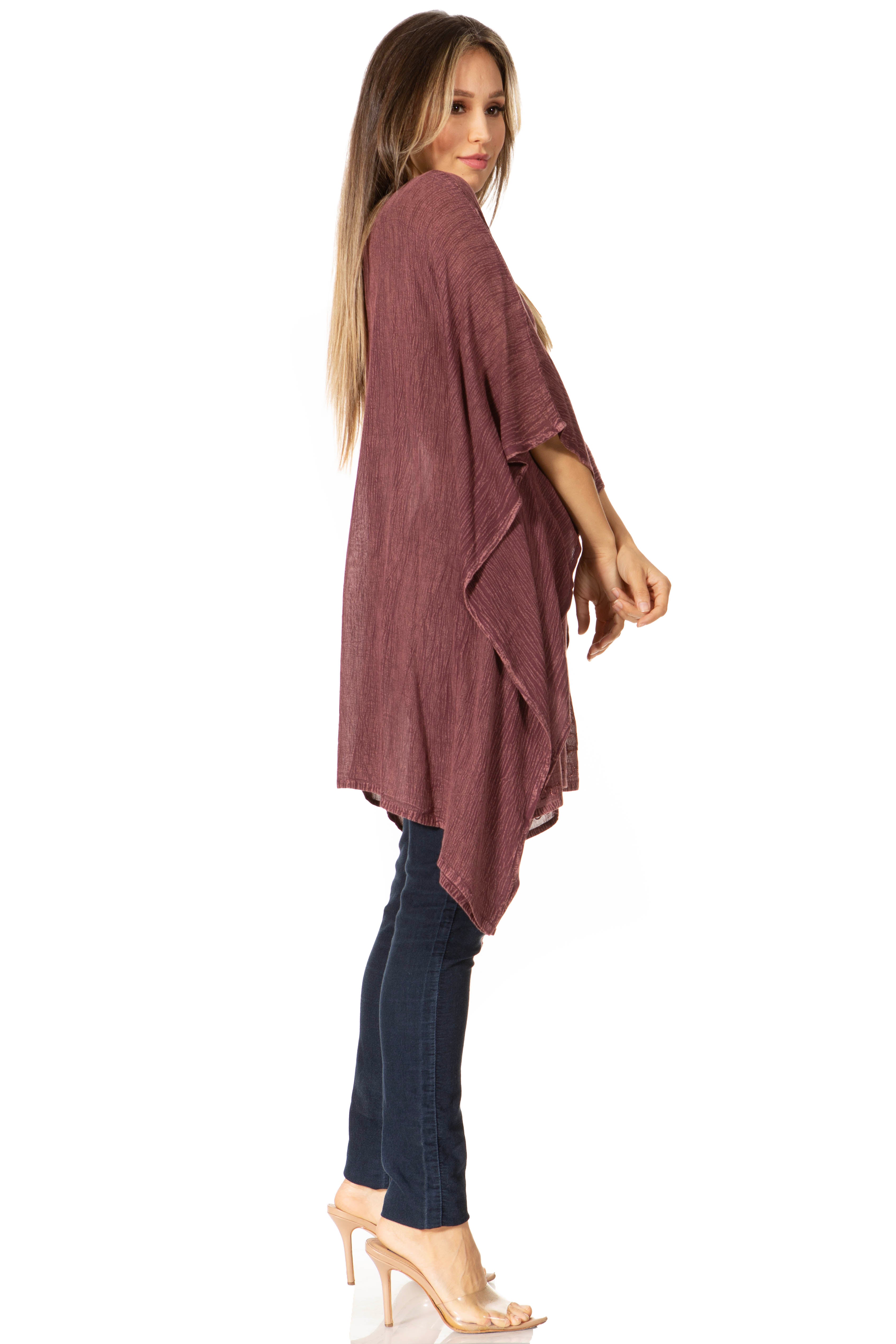 Sakkas - Wren Lightweight Circle Poncho Top Blouse With Detailed Embroidery