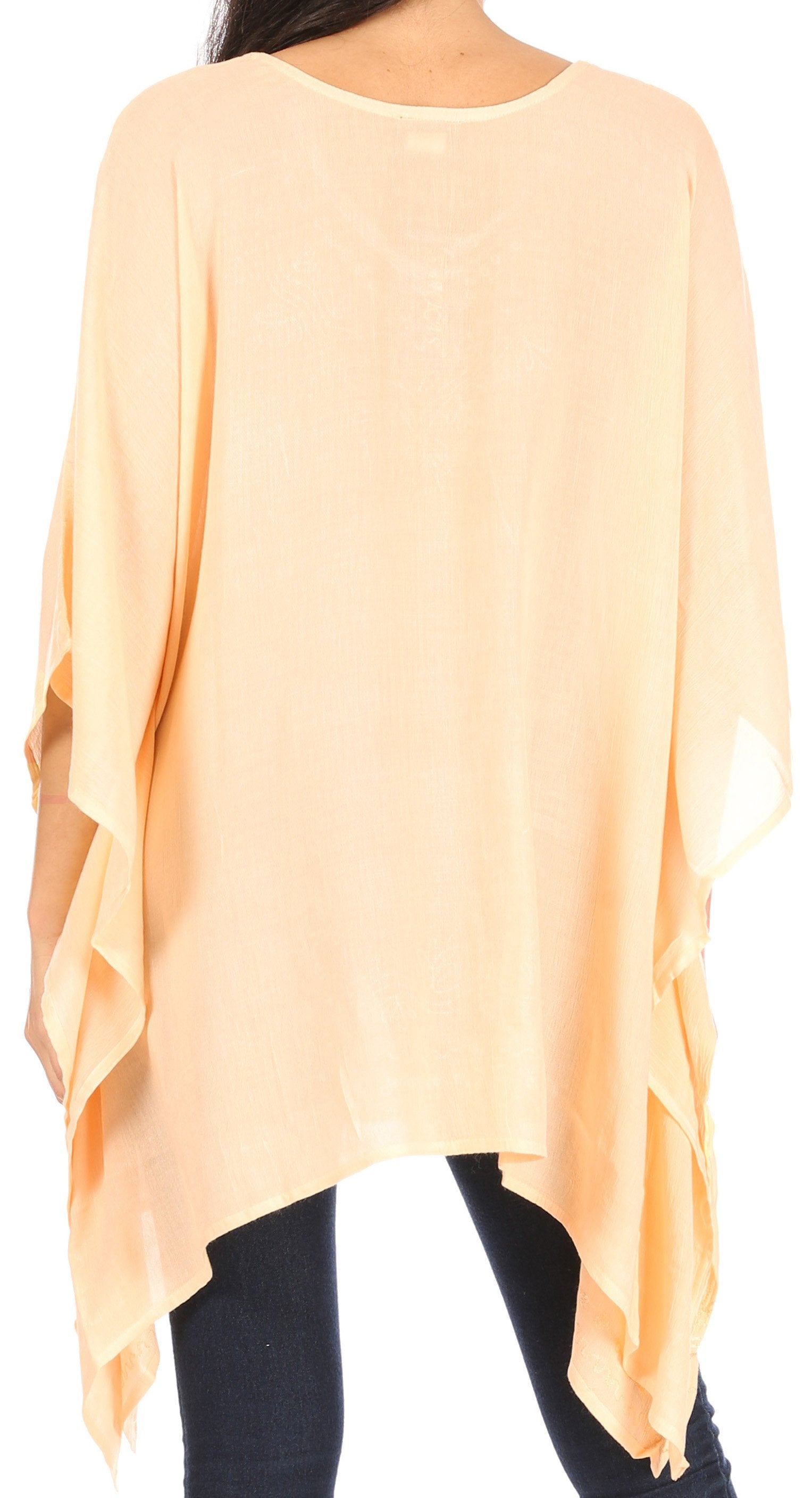 Sakkas - Wren Lightweight Circle Poncho Top Blouse With Detailed Embroidery