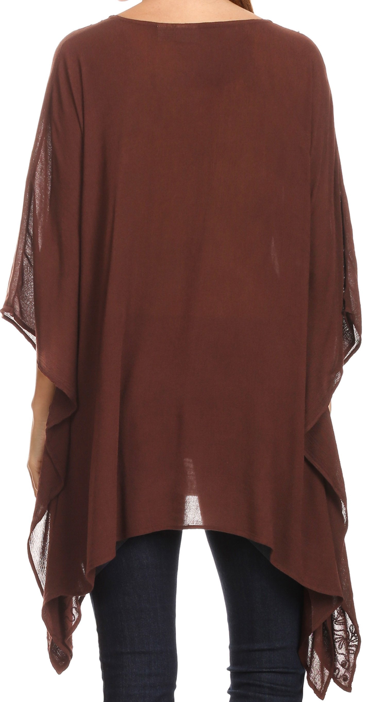 Sakkas - Wren Lightweight Circle Poncho Top Blouse With Detailed Embroidery