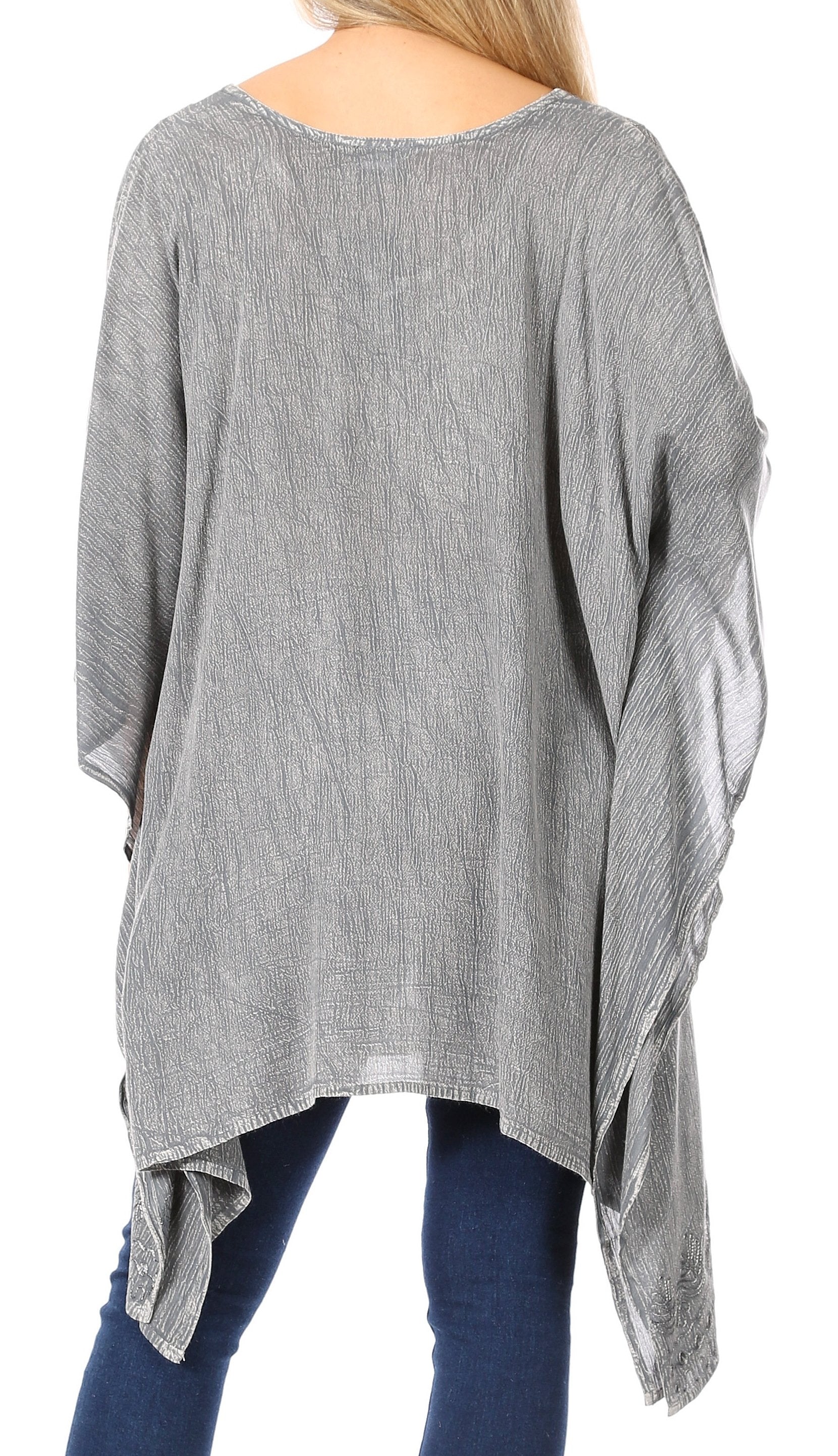 Sakkas - Wren Lightweight Circle Poncho Top Blouse With Detailed Embroidery